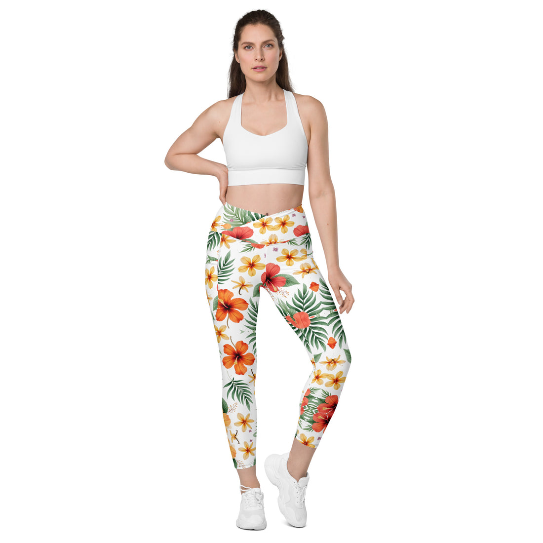 Crossover leggings with pockets - Scattered Bloom Crossover Leggings – Fresh Garden Glow by printfluence.net
