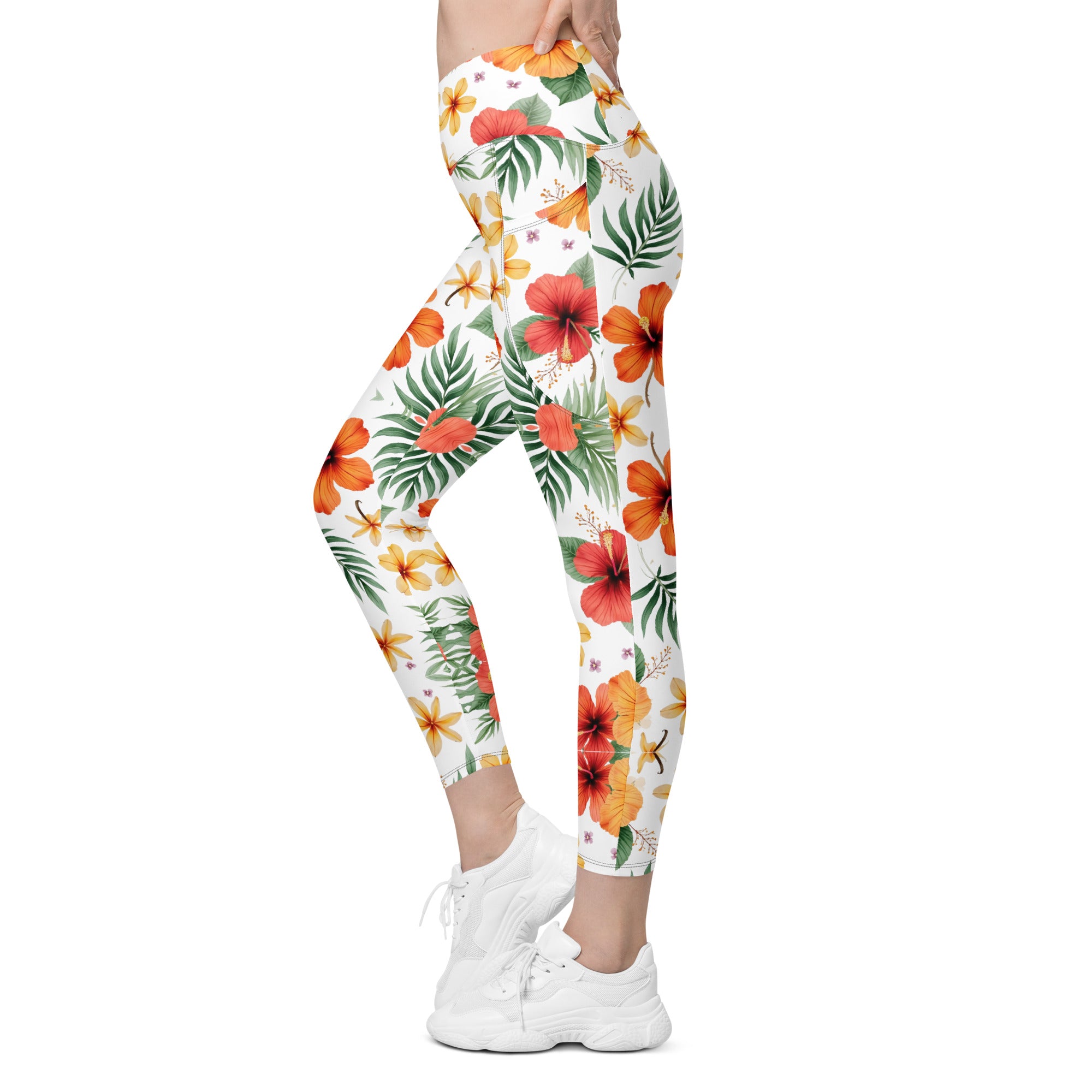 Crossover leggings with pockets - Scattered Bloom Crossover Leggings – Fresh Garden Glow by printfluence.net