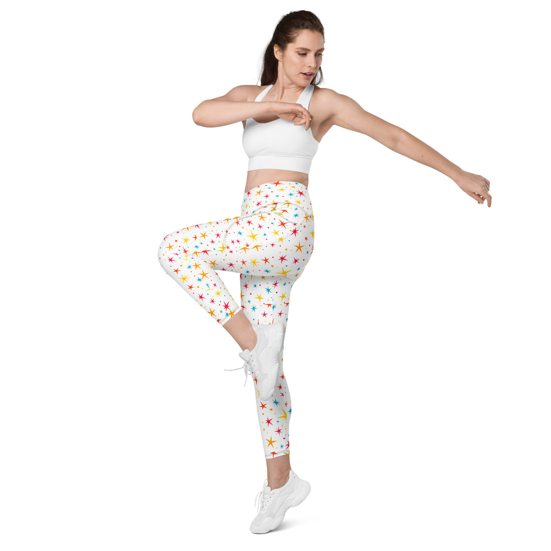 Crossover leggings with pockets - Starry Sparkle Magic Leggings – Radiant Cosmic Shine by printfluence.net