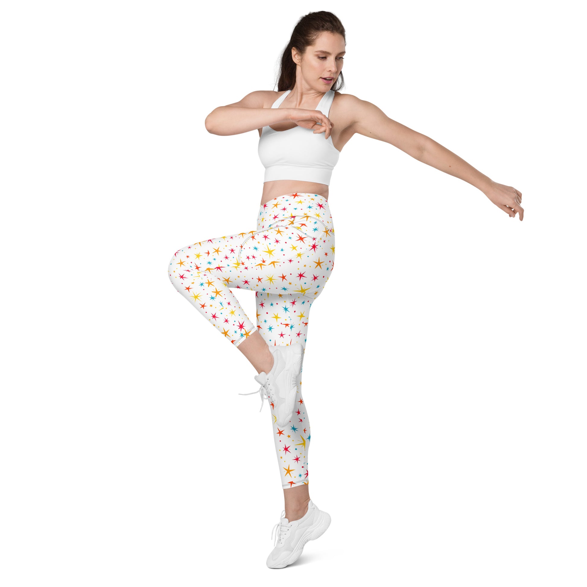 Crossover leggings with pockets - Starry Sparkle Magic Leggings – Radiant Cosmic Shine by printfluence.net
