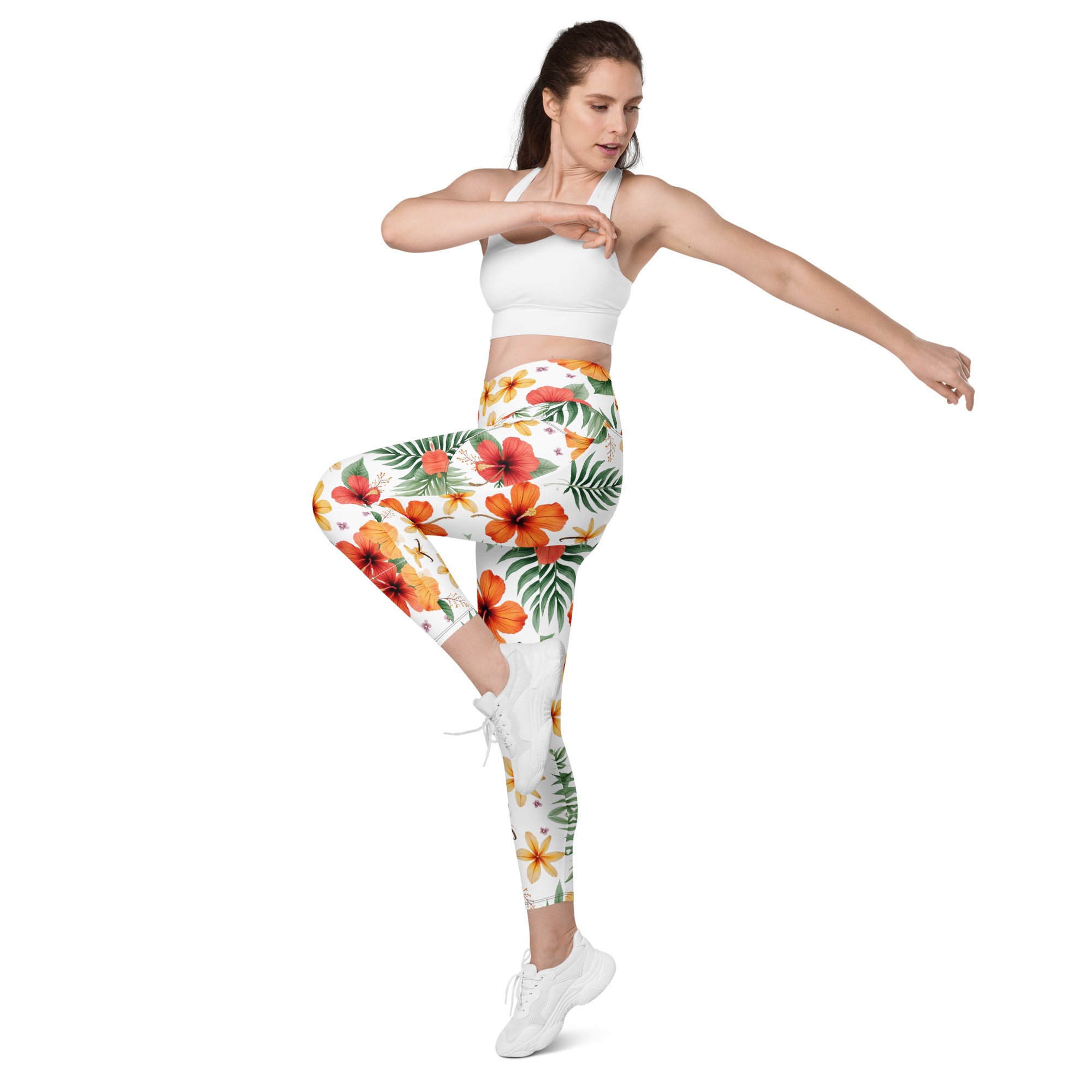 Crossover leggings with pockets - Scattered Bloom Crossover Leggings – Fresh Garden Glow by printfluence.net