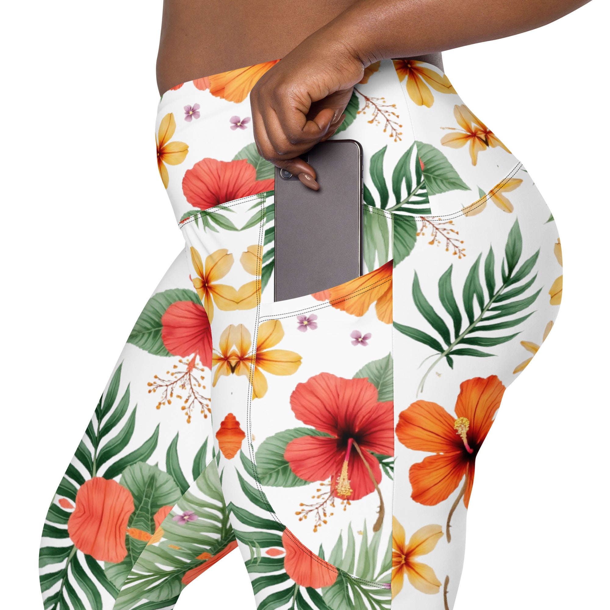 Crossover leggings with pockets - Scattered Bloom Crossover Leggings – Fresh Garden Glow by printfluence.net