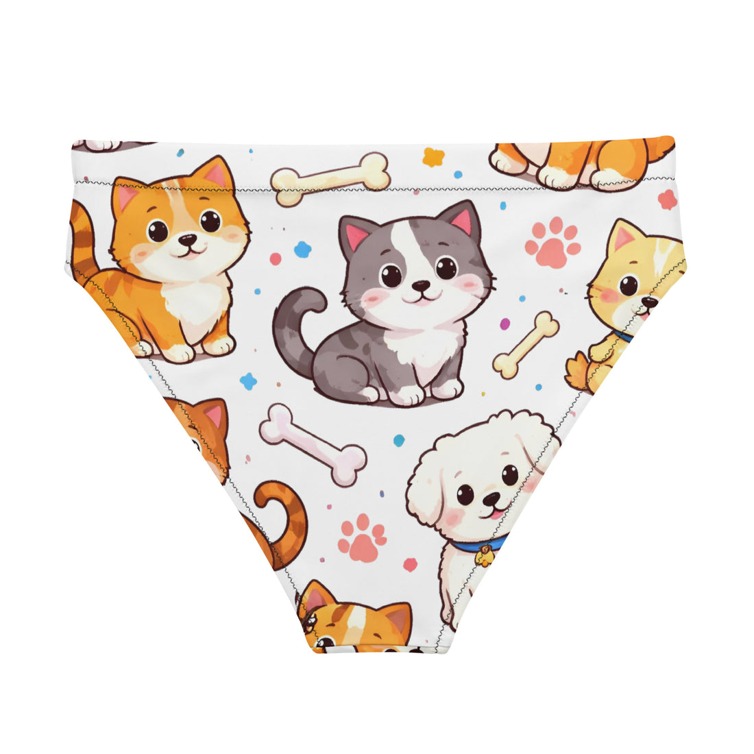 Recycled high-waisted bikini bottom - Cartoon Puppy Bikini Bottoms – Recycled High-Waist Dog Print Swimwear by printfluence.net