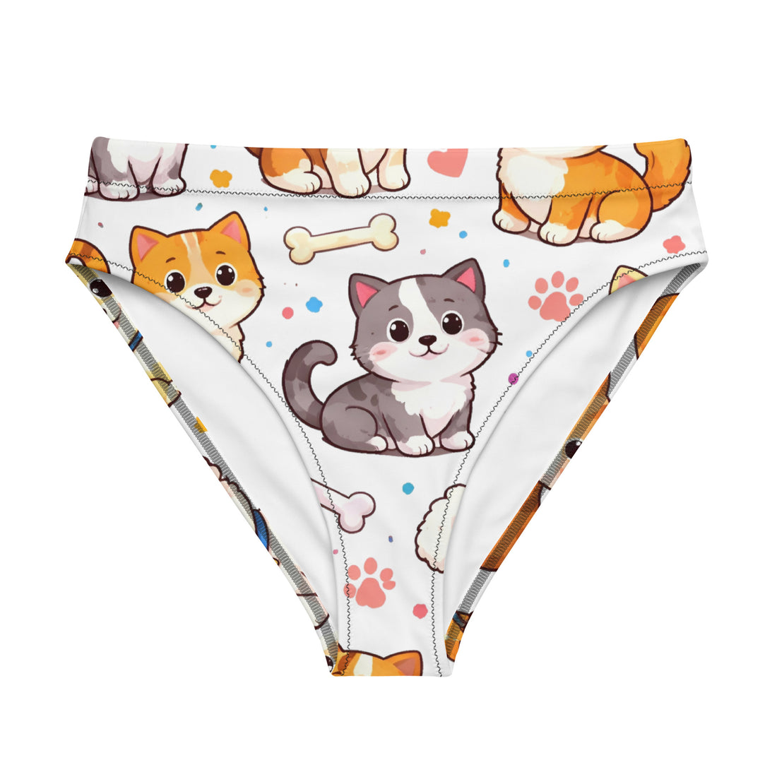Recycled high-waisted bikini bottom - Cartoon Puppy Bikini Bottoms – Recycled High-Waist Dog Print Swimwear by printfluence.net