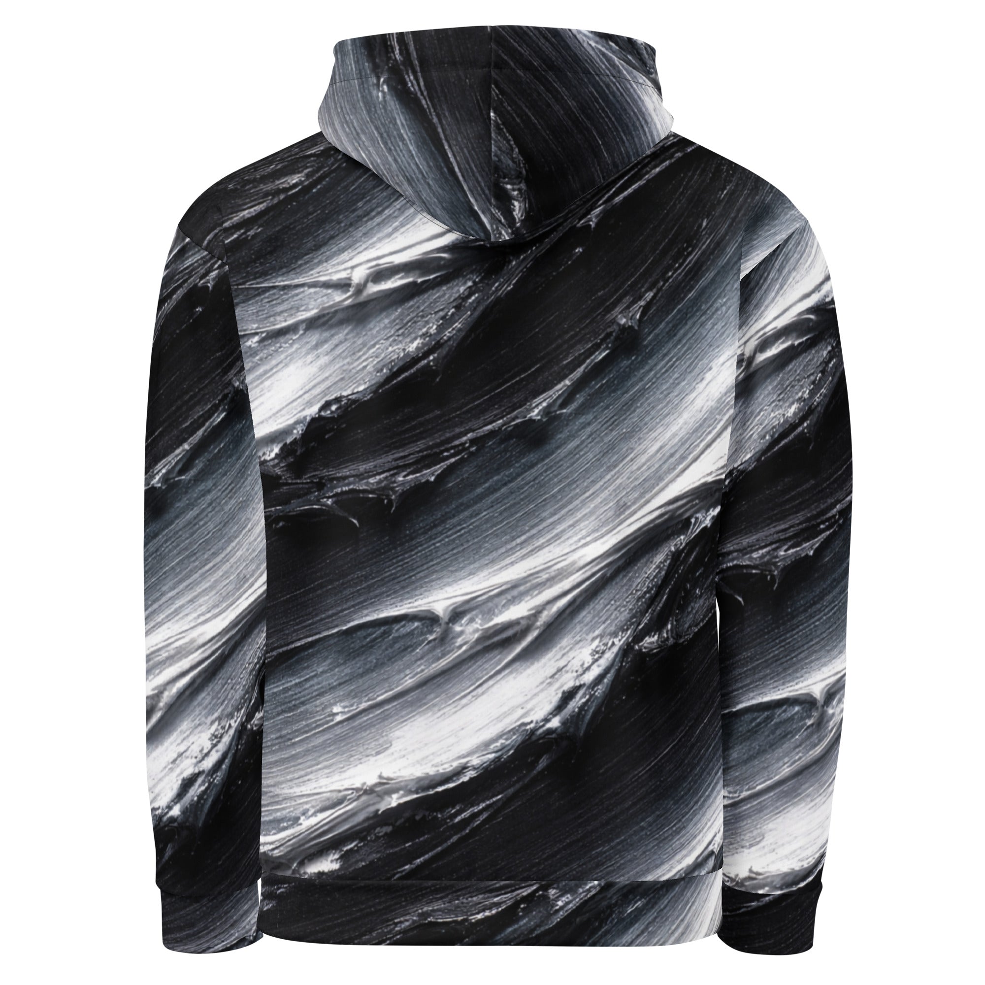 Unisex Hoodie - Monochrome Storm: Abstract Oil Paint All-Over Print Recycled Hoodie 🖤🤍 by printfluence.net