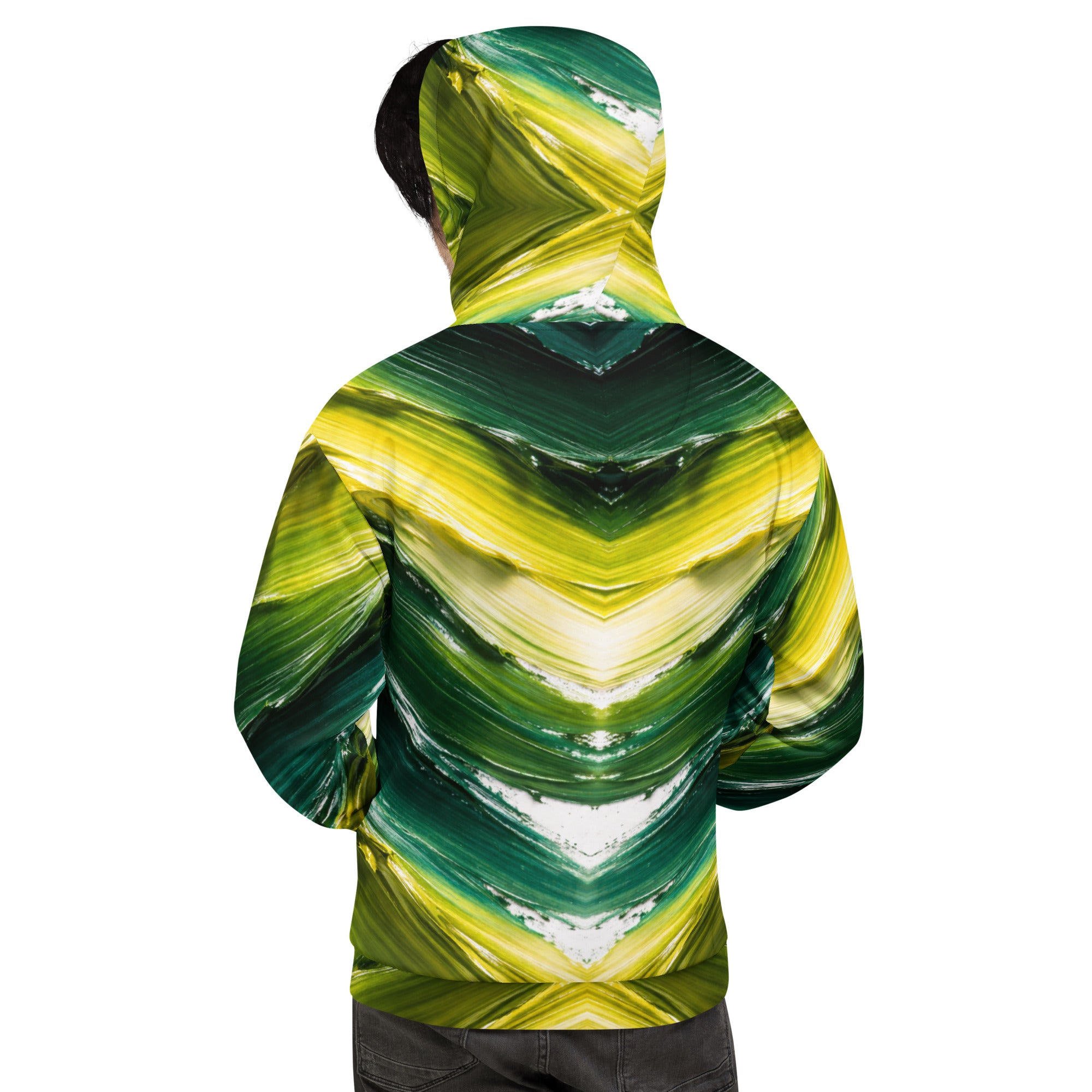Unisex Hoodie - Golden Forest Flow: Abstract Oil Paint All-Over Print Recycled Hoodie 🌿✨ by printfluence.net