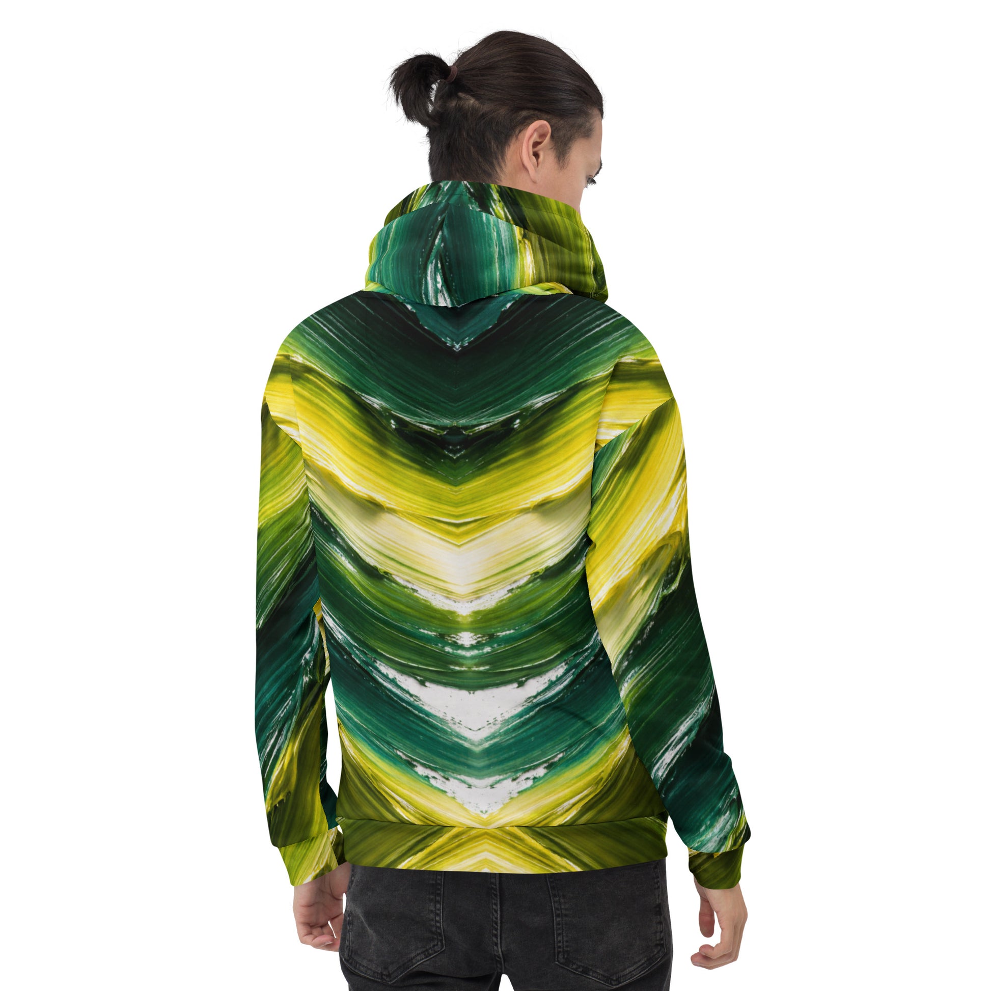 Unisex Hoodie - Golden Forest Flow: Abstract Oil Paint All-Over Print Recycled Hoodie 🌿✨ by printfluence.net
