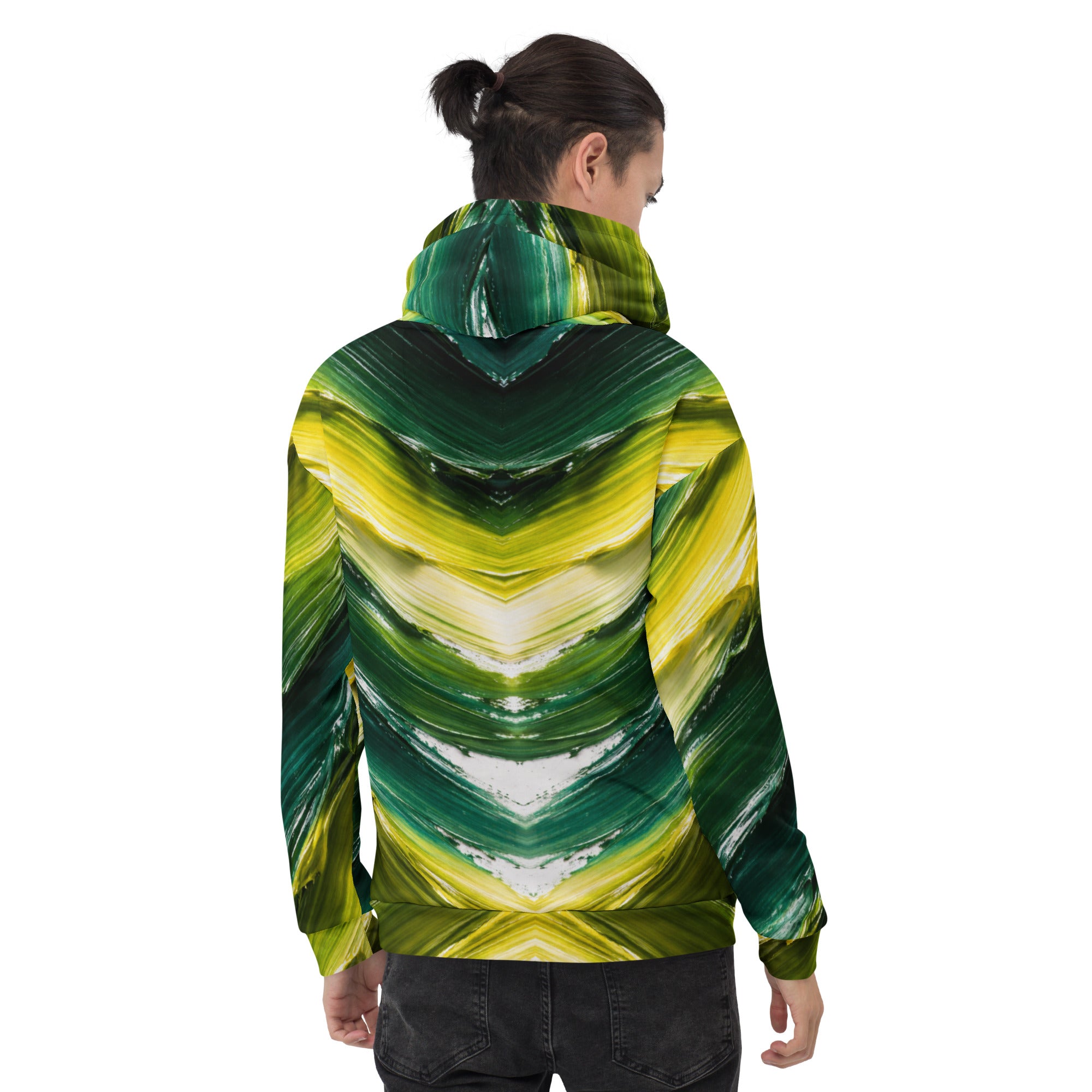 Unisex Hoodie - Golden Forest Flow: Abstract Oil Paint All-Over Print Recycled Hoodie 🌿✨ by printfluence.net