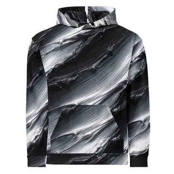 Unisex Hoodie - Monochrome Storm: Abstract Oil Paint All-Over Print Recycled Hoodie 🖤🤍 by printfluence.net