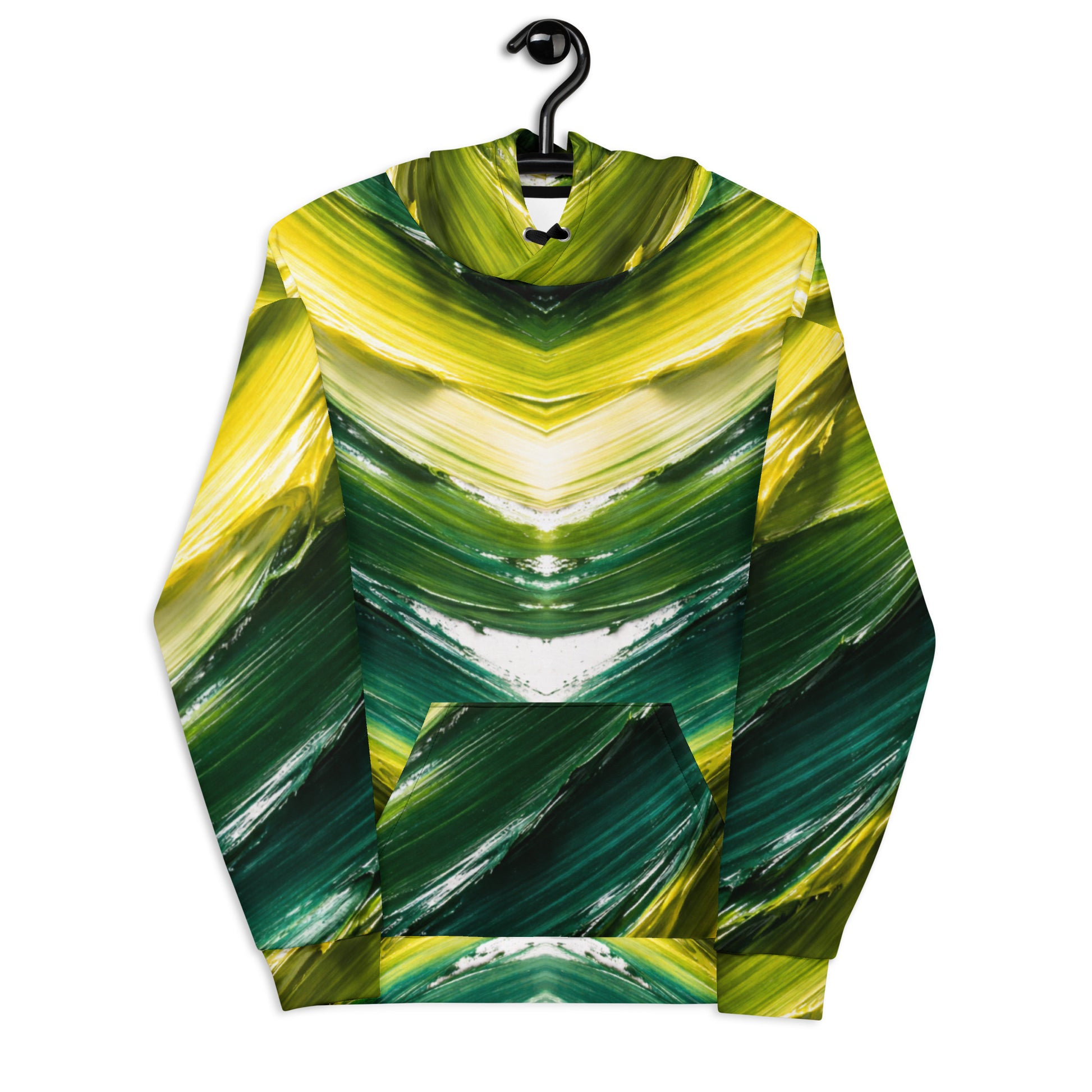 Unisex Hoodie - Golden Forest Flow: Abstract Oil Paint All-Over Print Recycled Hoodie 🌿✨ by printfluence.net