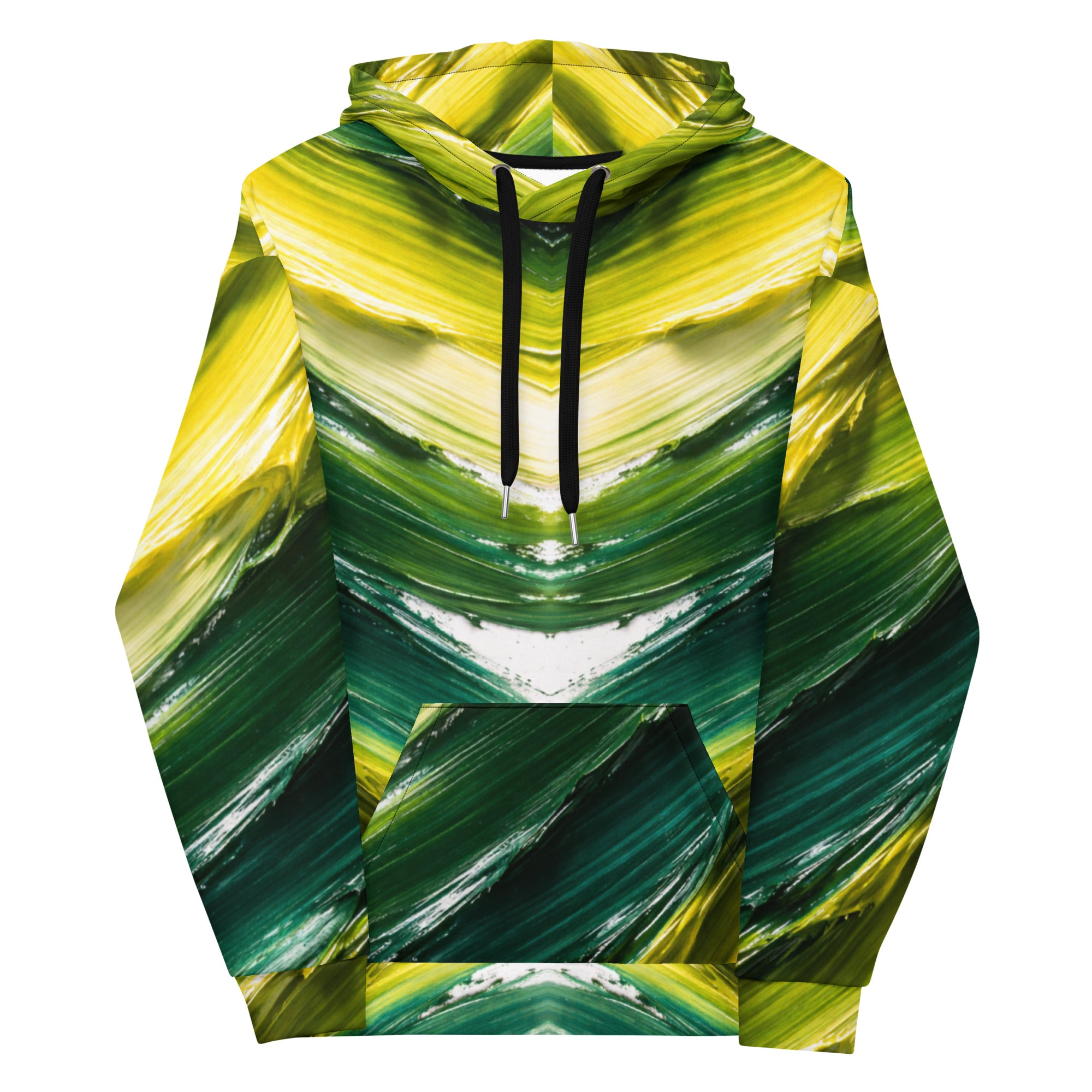 Unisex Hoodie - Golden Forest Flow: Abstract Oil Paint All-Over Print Recycled Hoodie 🌿✨ by printfluence.net