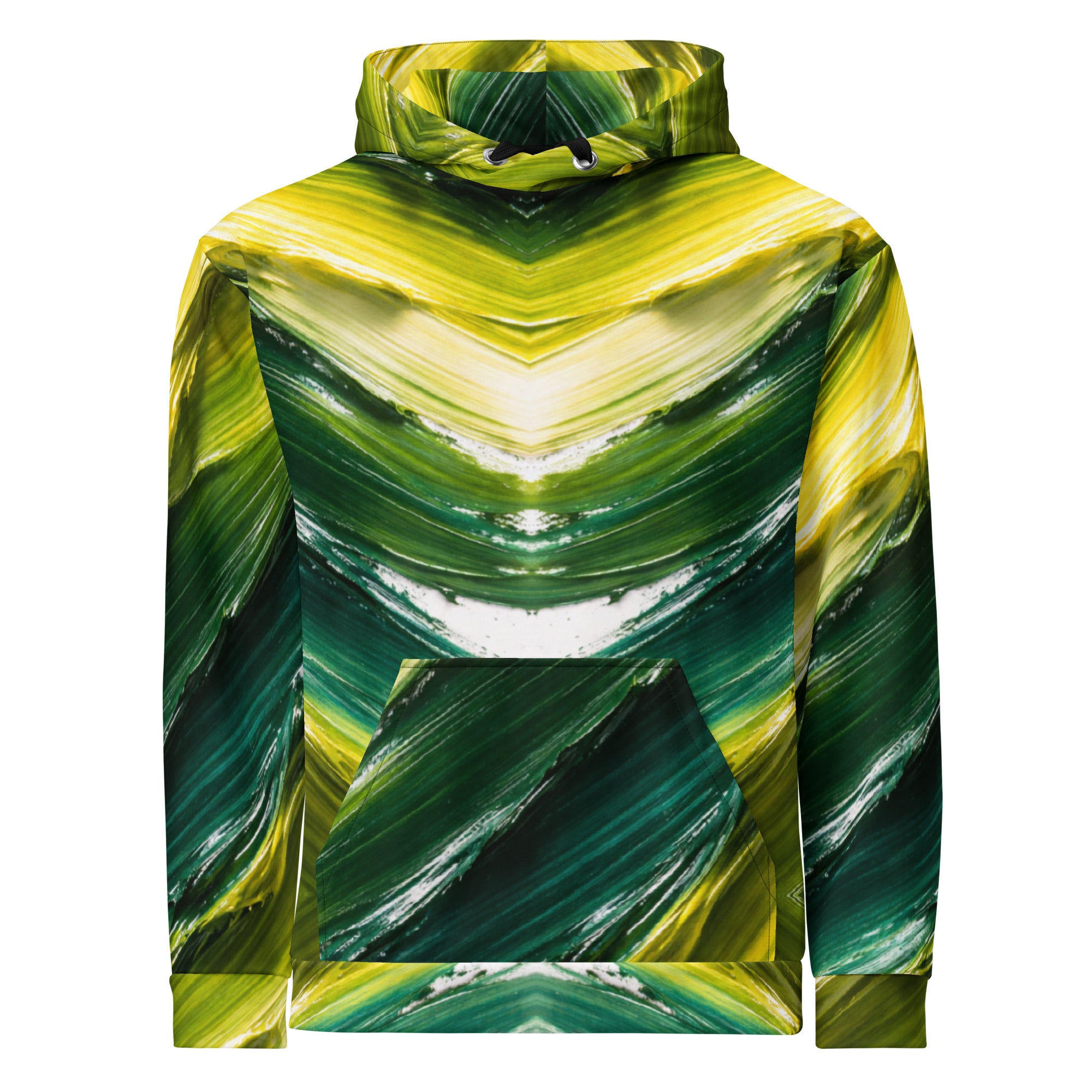 Unisex Hoodie - Golden Forest Flow: Abstract Oil Paint All-Over Print Recycled Hoodie 🌿✨ by printfluence.net