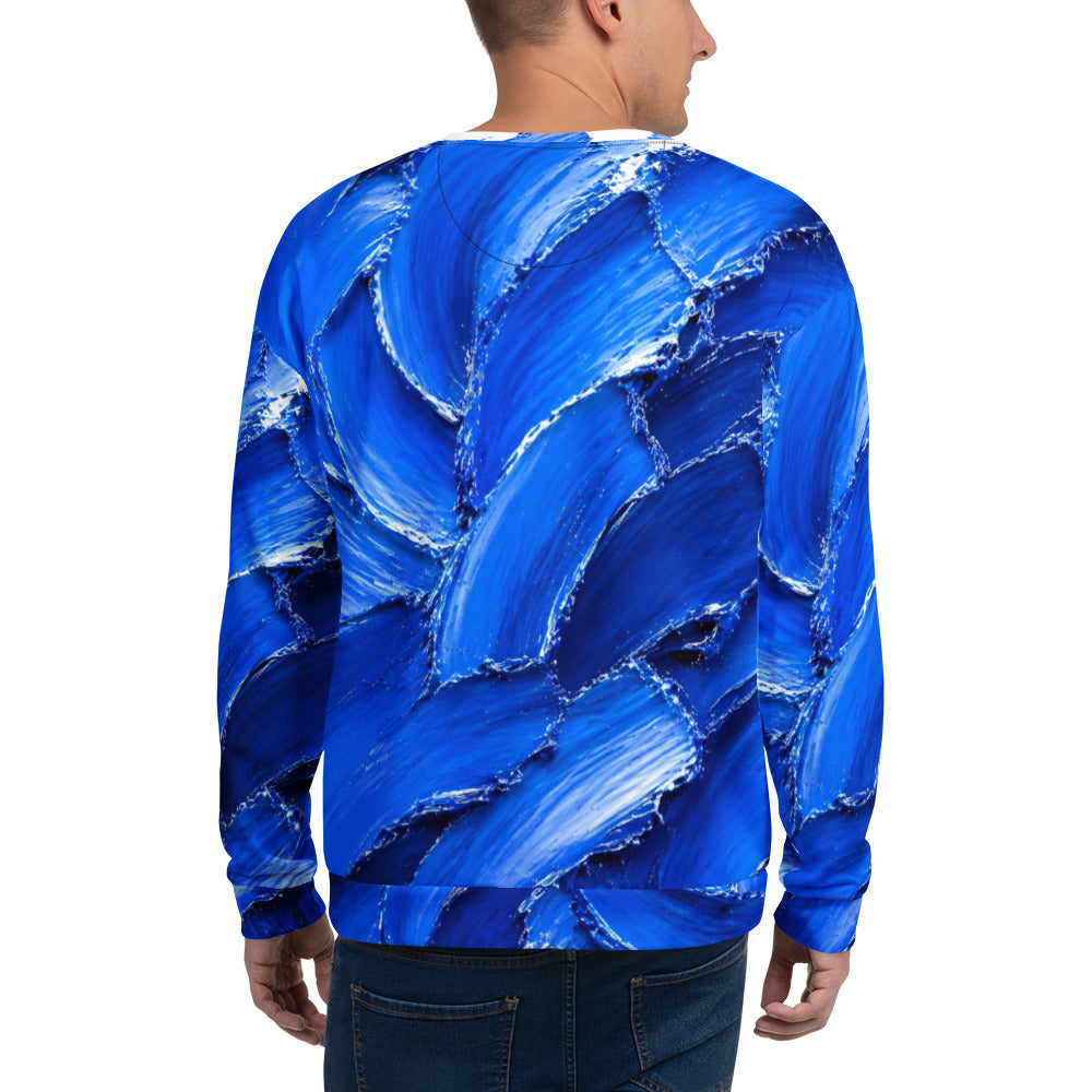 Unisex Sweatshirt - Abstract Royal Blue Oil Paint Stroke Unisex Sweatshirt – Modern Artistic Textured Graphic Pullover by printfluence.net
