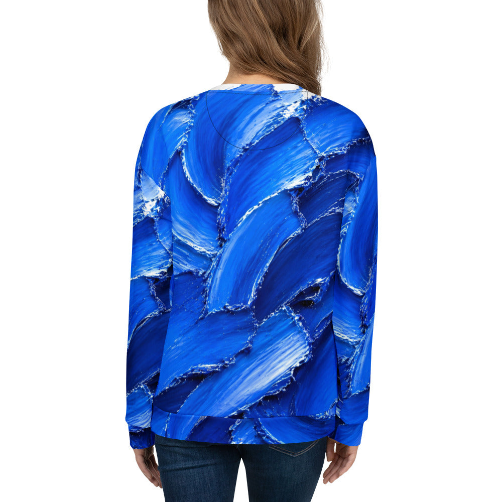 Unisex Sweatshirt - Abstract Royal Blue Oil Paint Stroke Unisex Sweatshirt – Modern Artistic Textured Graphic Pullover by printfluence.net