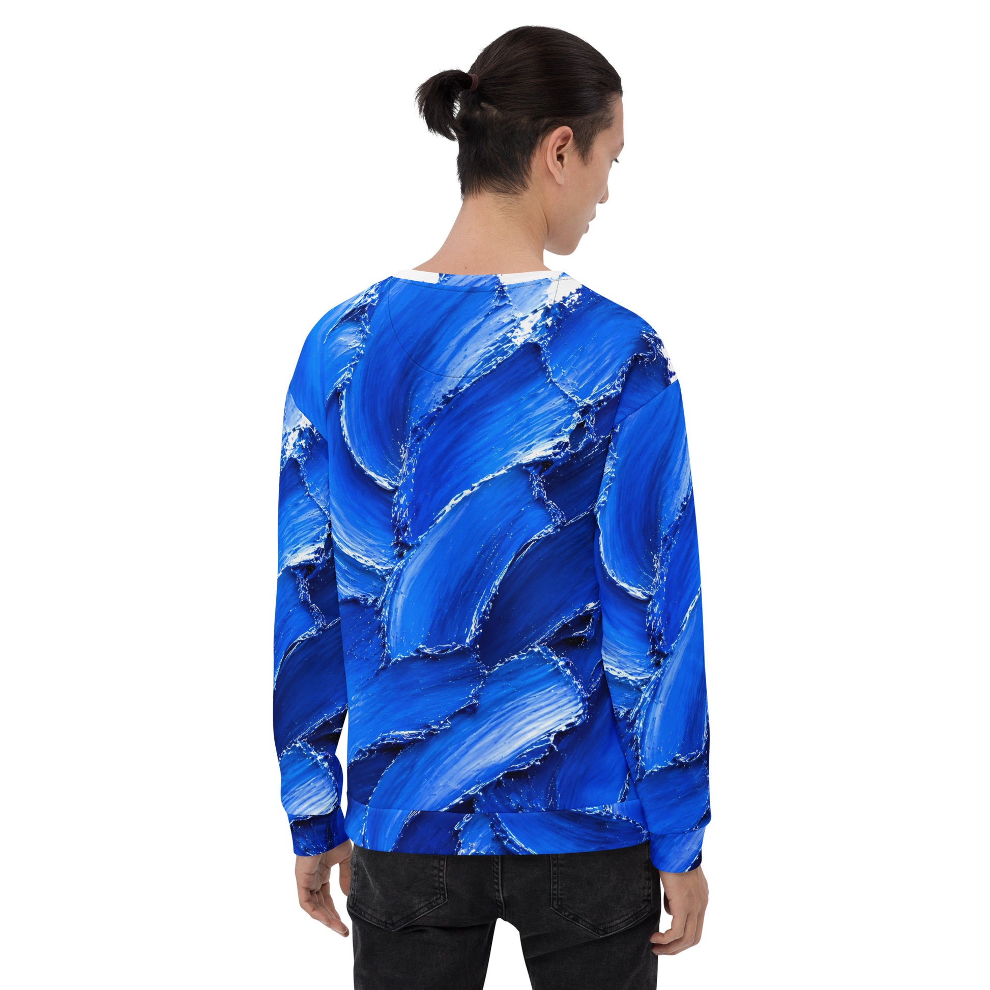 Unisex Sweatshirt - Abstract Royal Blue Oil Paint Stroke Unisex Sweatshirt – Modern Artistic Textured Graphic Pullover by printfluence.net