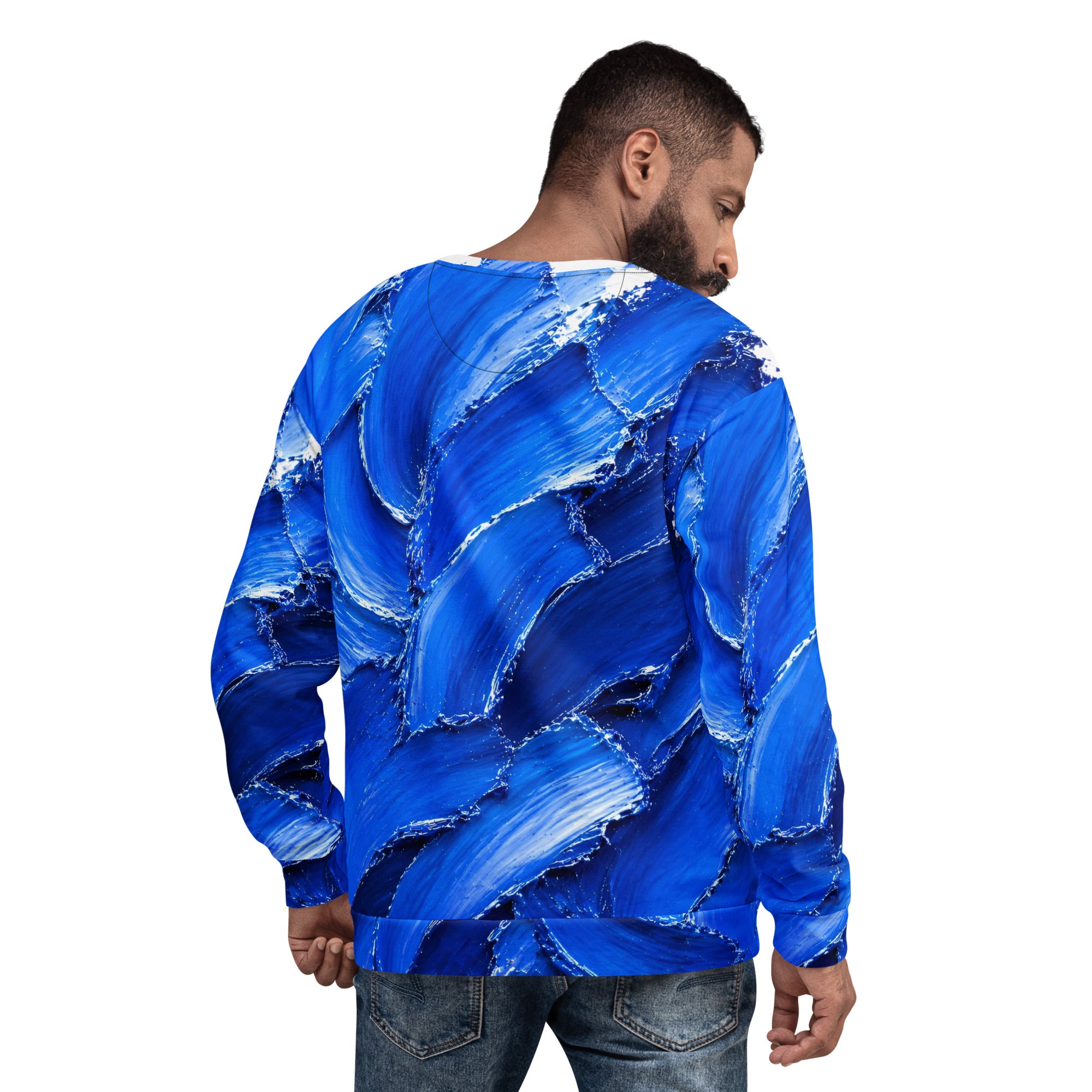 Unisex Sweatshirt - Abstract Royal Blue Oil Paint Stroke Unisex Sweatshirt – Modern Artistic Textured Graphic Pullover by printfluence.net