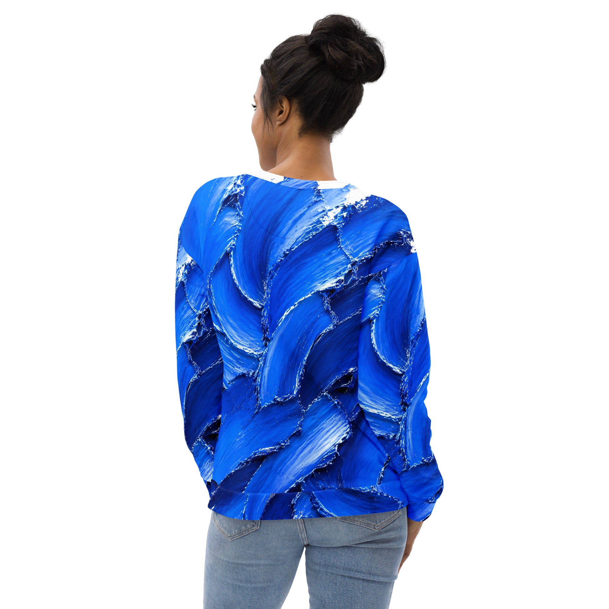 Unisex Sweatshirt - Abstract Royal Blue Oil Paint Stroke Unisex Sweatshirt – Modern Artistic Textured Graphic Pullover by printfluence.net