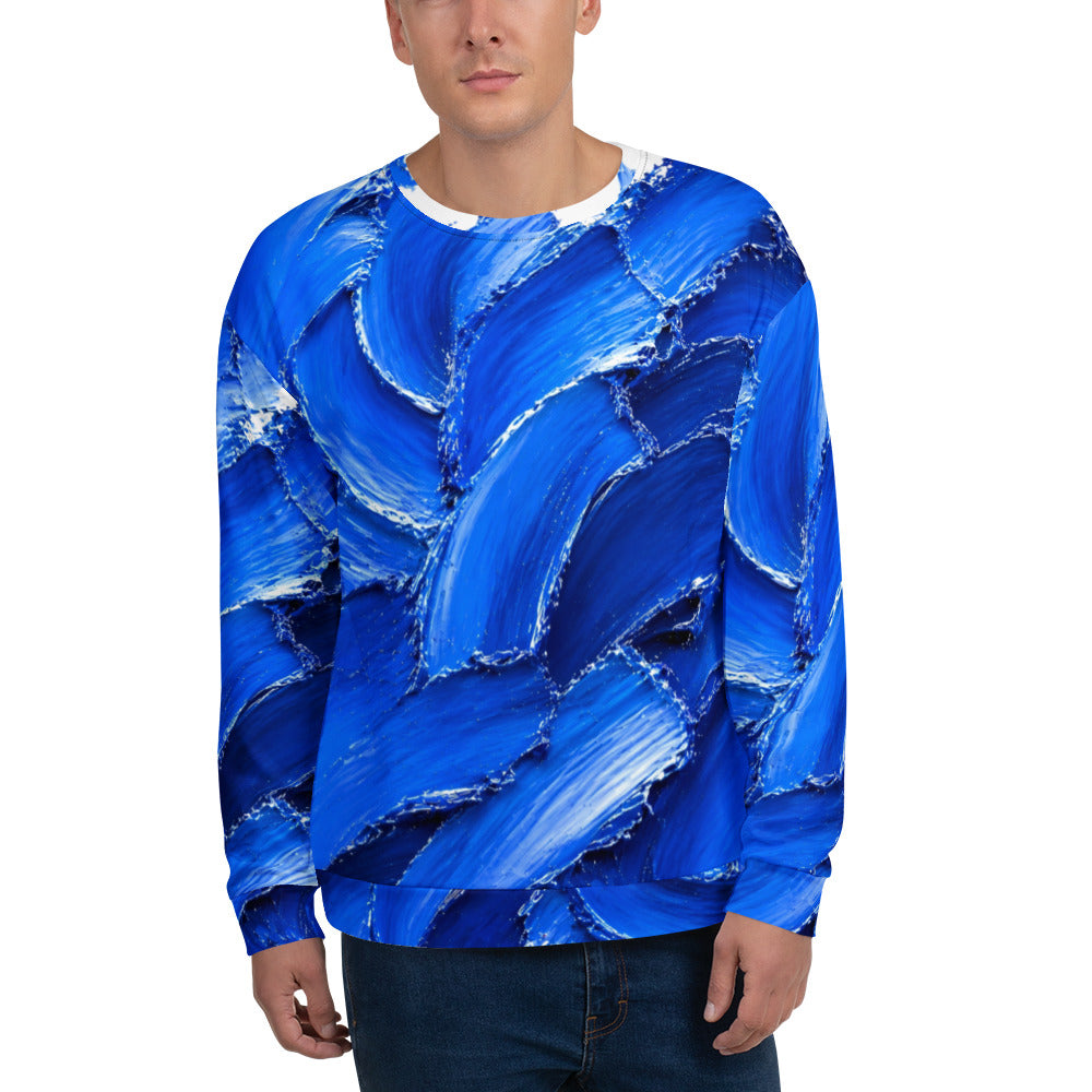 Unisex Sweatshirt - Abstract Royal Blue Oil Paint Stroke Unisex Sweatshirt – Modern Artistic Textured Graphic Pullover by printfluence.net