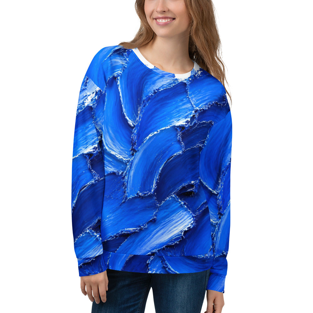 Unisex Sweatshirt - Abstract Royal Blue Oil Paint Stroke Unisex Sweatshirt – Modern Artistic Textured Graphic Pullover by printfluence.net