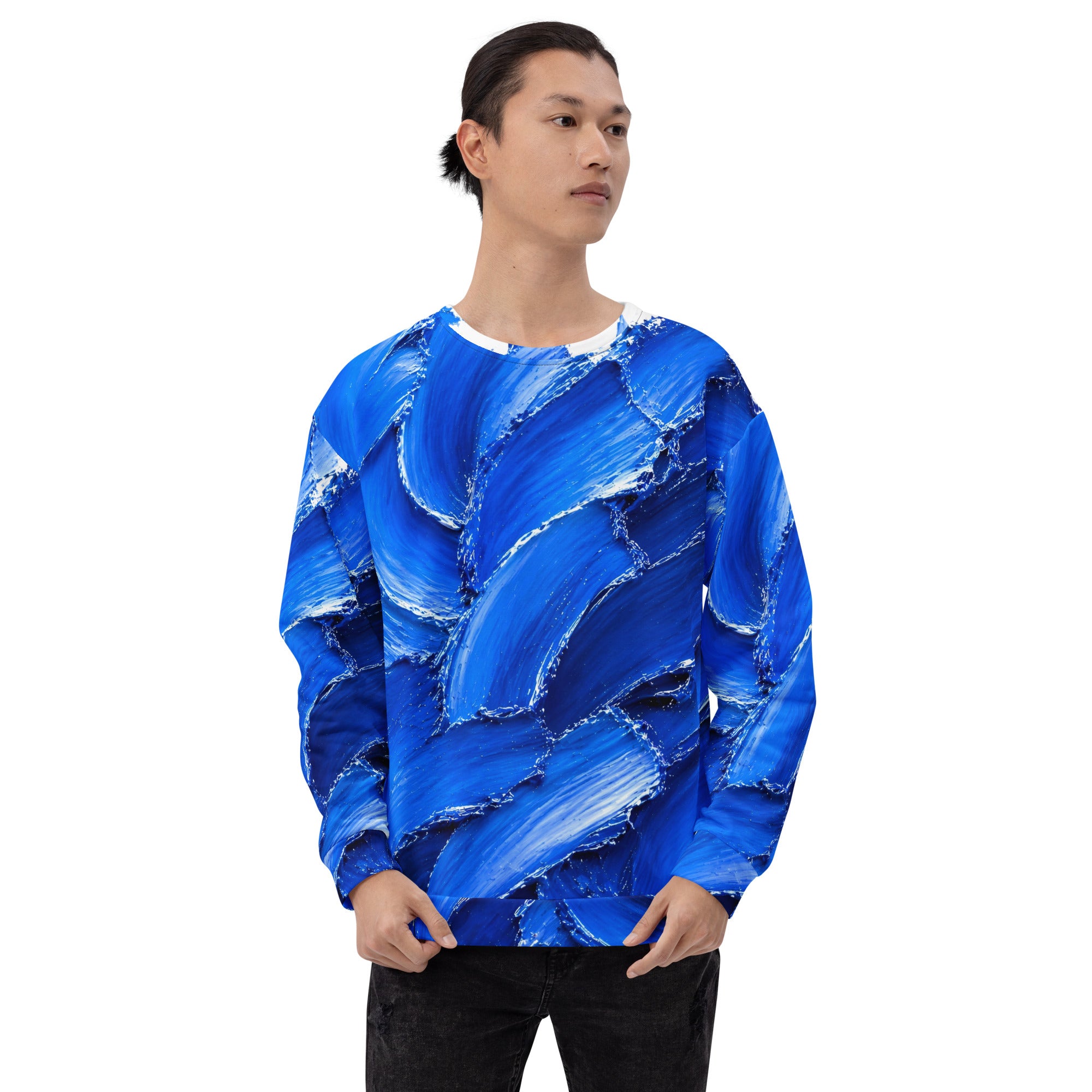 Unisex Sweatshirt - Abstract Royal Blue Oil Paint Stroke Unisex Sweatshirt – Modern Artistic Textured Graphic Pullover by printfluence.net