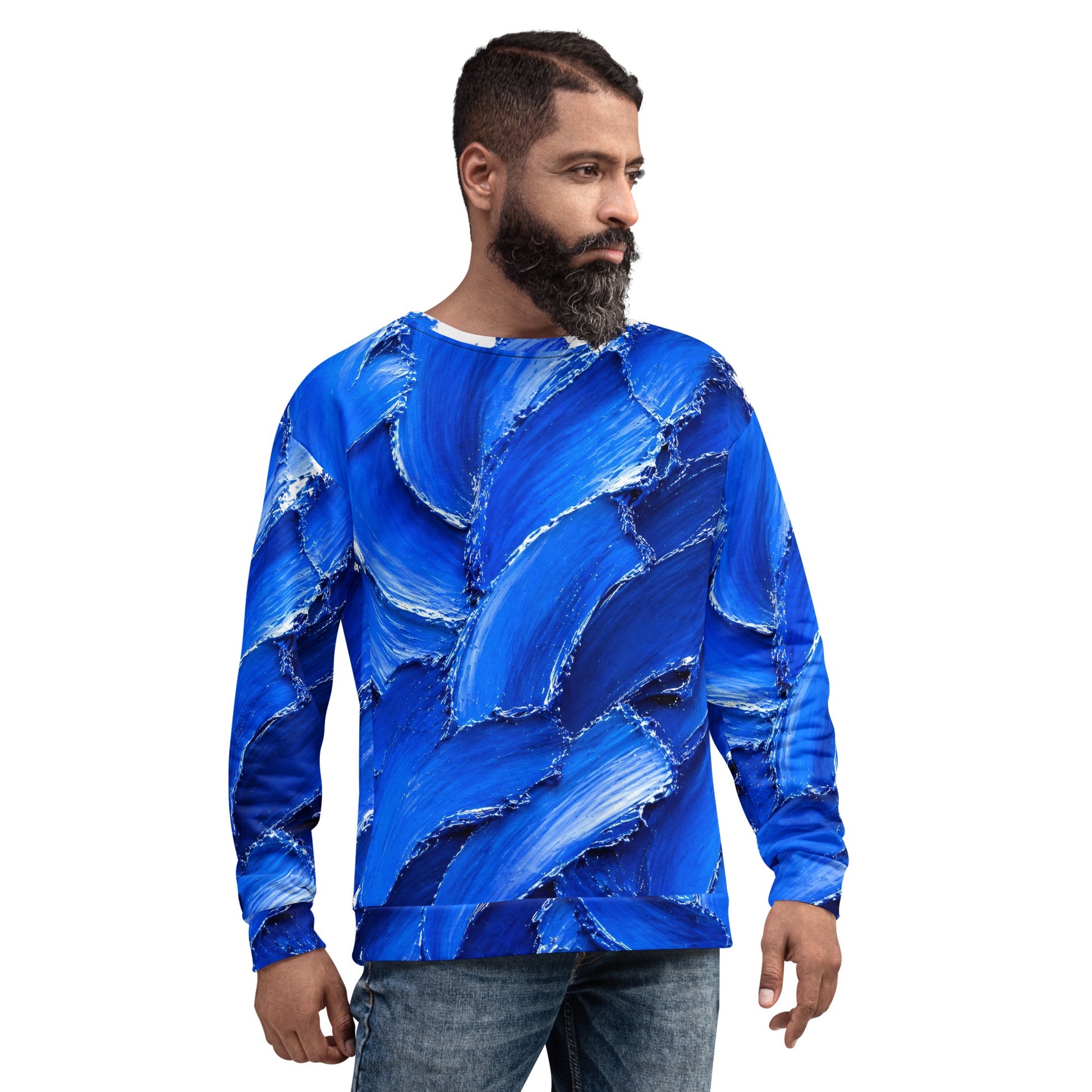 Unisex Sweatshirt - Abstract Royal Blue Oil Paint Stroke Unisex Sweatshirt – Modern Artistic Textured Graphic Pullover by printfluence.net