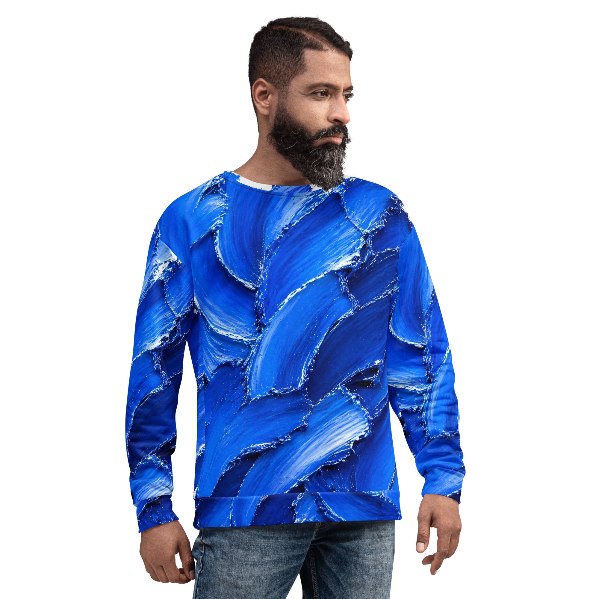 Unisex Sweatshirt - Abstract Royal Blue Oil Paint Stroke Unisex Sweatshirt – Modern Artistic Textured Graphic Pullover by printfluence.net