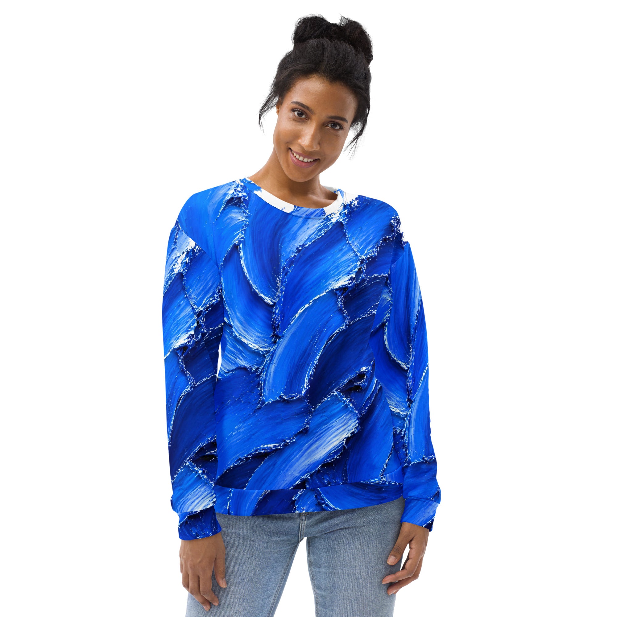 Unisex Sweatshirt - Abstract Royal Blue Oil Paint Stroke Unisex Sweatshirt – Modern Artistic Textured Graphic Pullover by printfluence.net