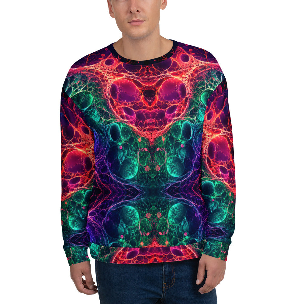 Unisex Sweatshirt - Bioluminescent Neural Cell Network Vibrant Abstract by printfluence.net