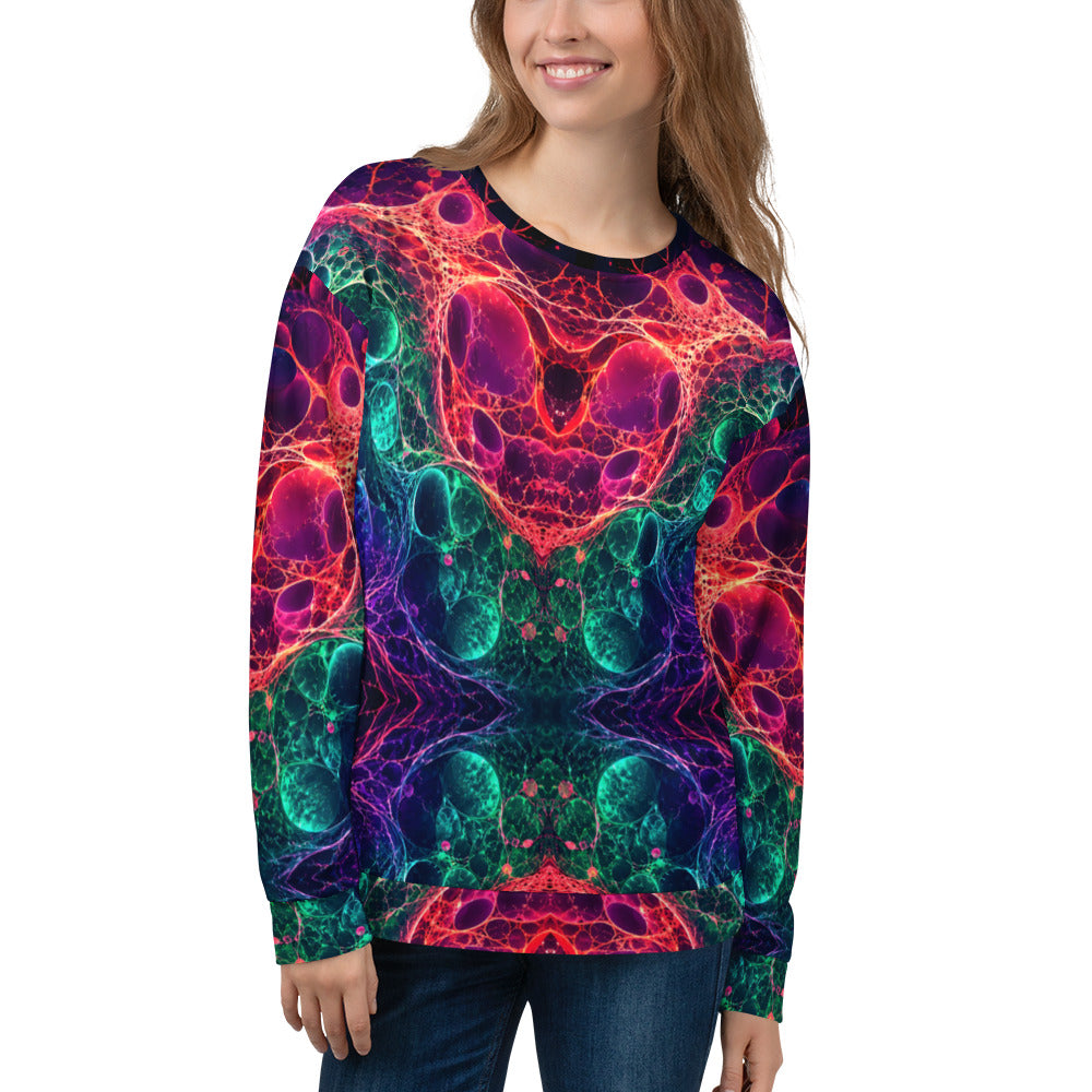 Unisex Sweatshirt - Bioluminescent Neural Cell Network Vibrant Abstract by printfluence.net
