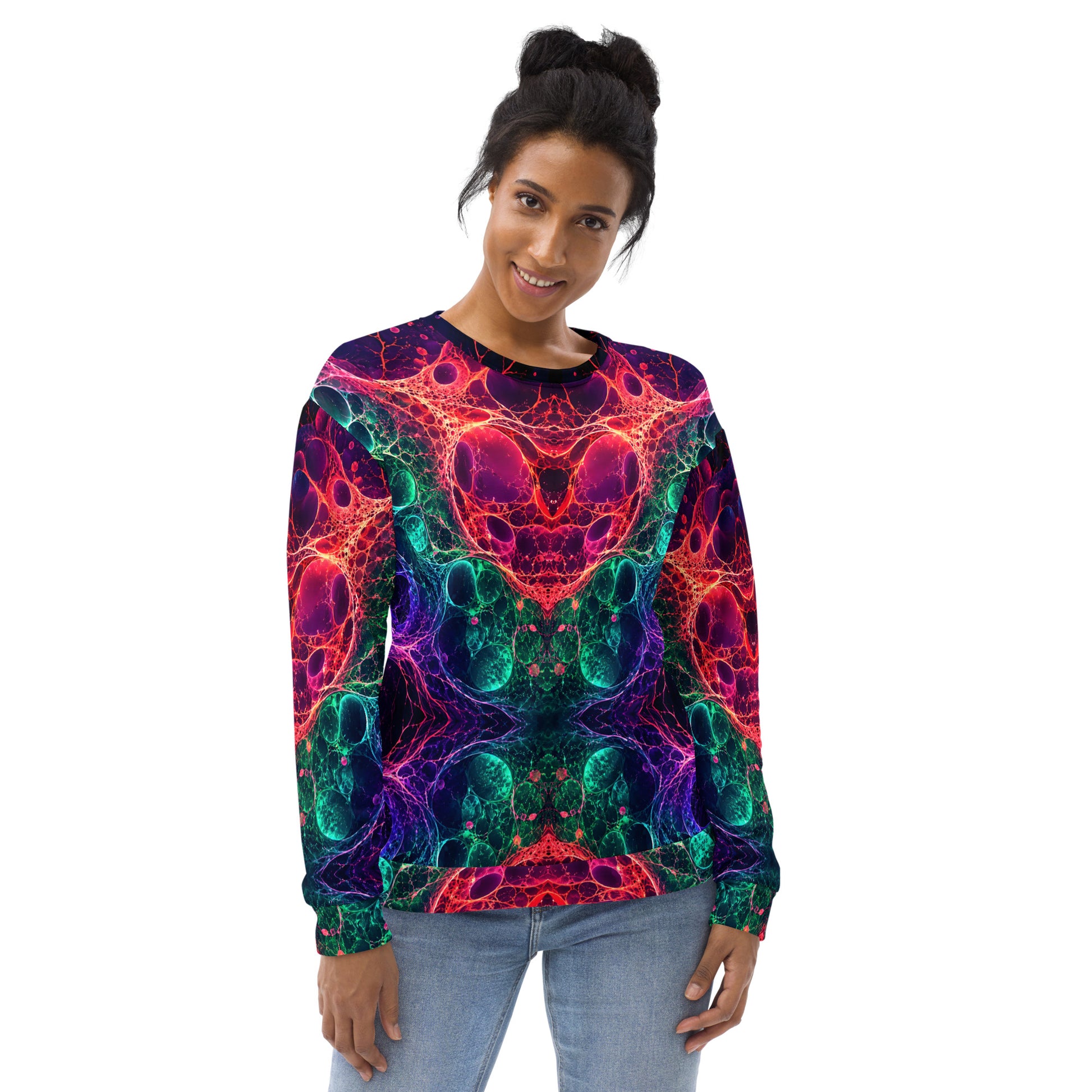 Unisex Sweatshirt - Bioluminescent Neural Cell Network Vibrant Abstract by printfluence.net
