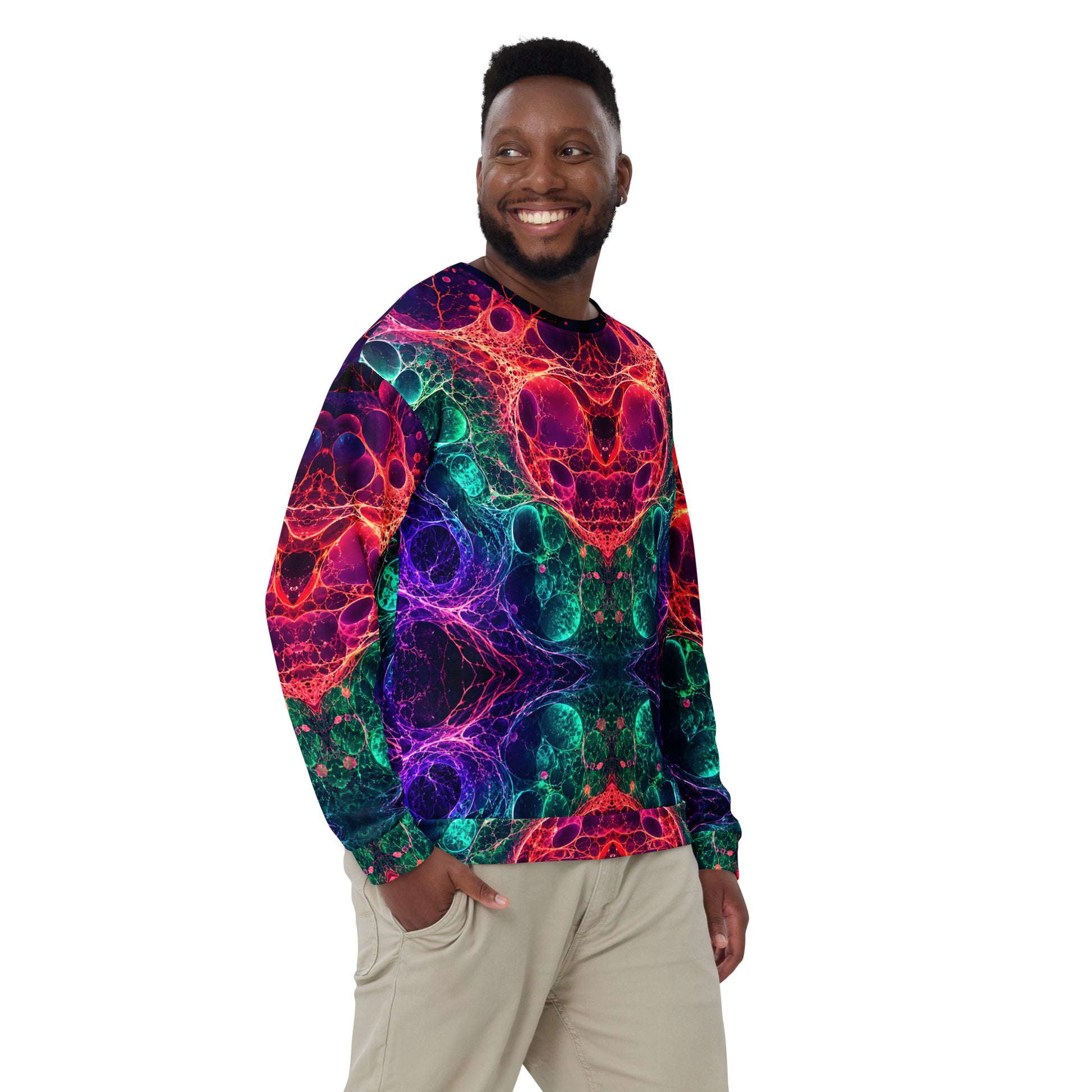 Unisex Sweatshirt - Bioluminescent Neural Cell Network Vibrant Abstract by printfluence.net