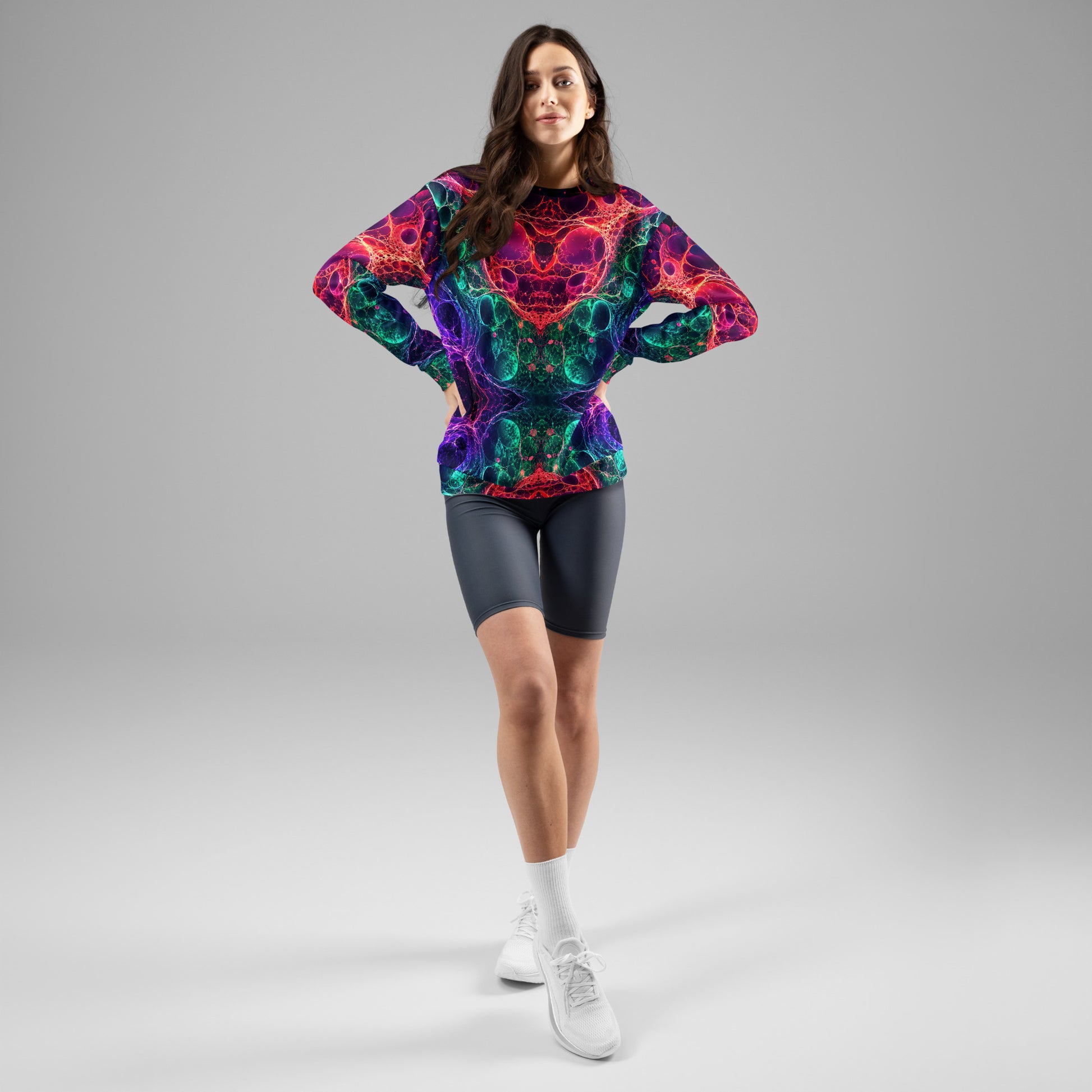 Unisex Sweatshirt - Bioluminescent Neural Cell Network Vibrant Abstract by printfluence.net