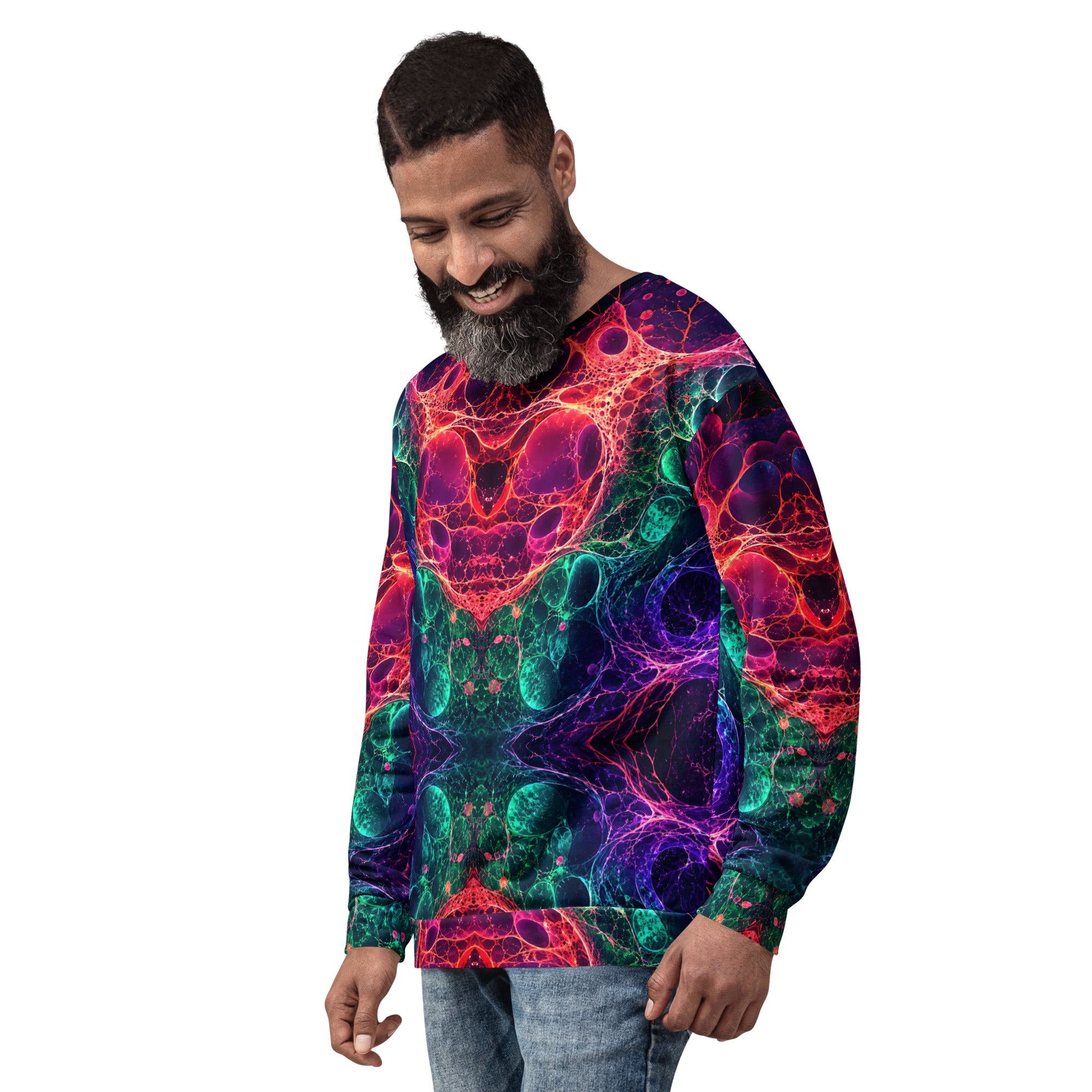 Unisex Sweatshirt - Bioluminescent Neural Cell Network Vibrant Abstract by printfluence.net
