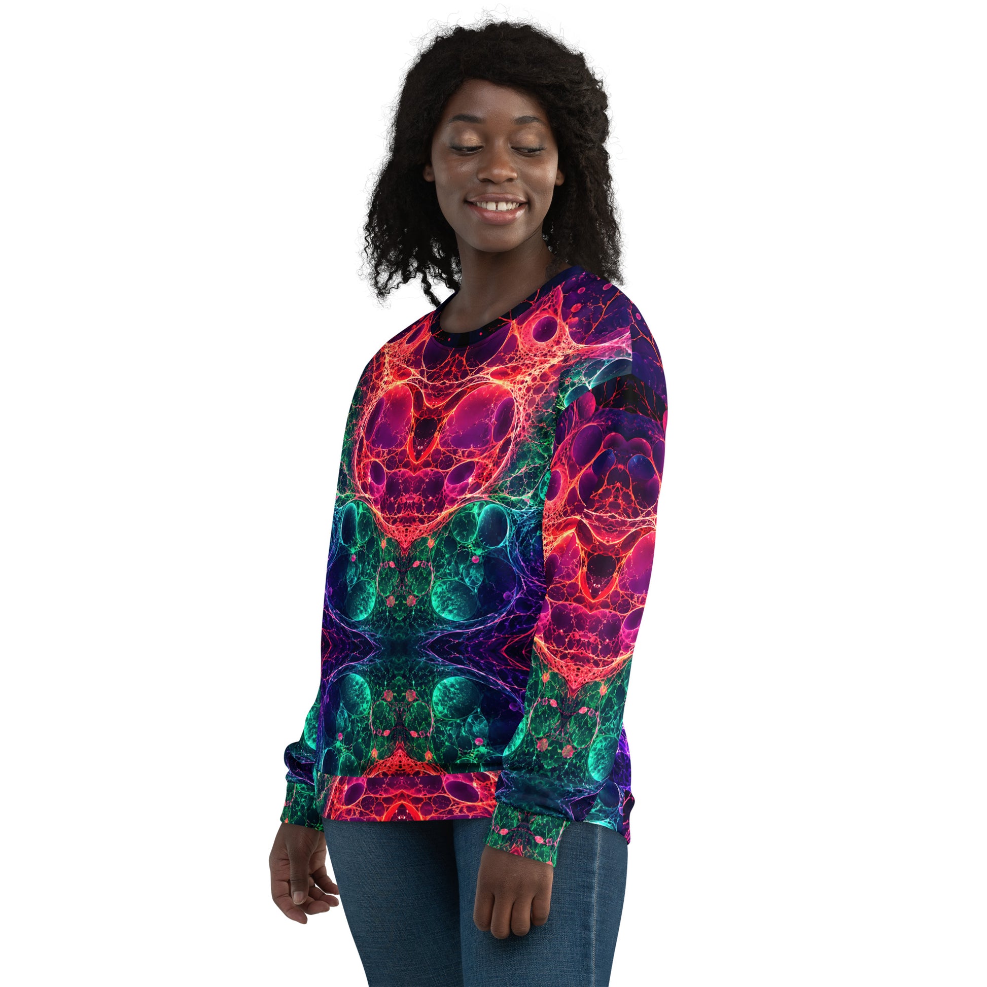 Unisex Sweatshirt - Bioluminescent Neural Cell Network Vibrant Abstract by printfluence.net