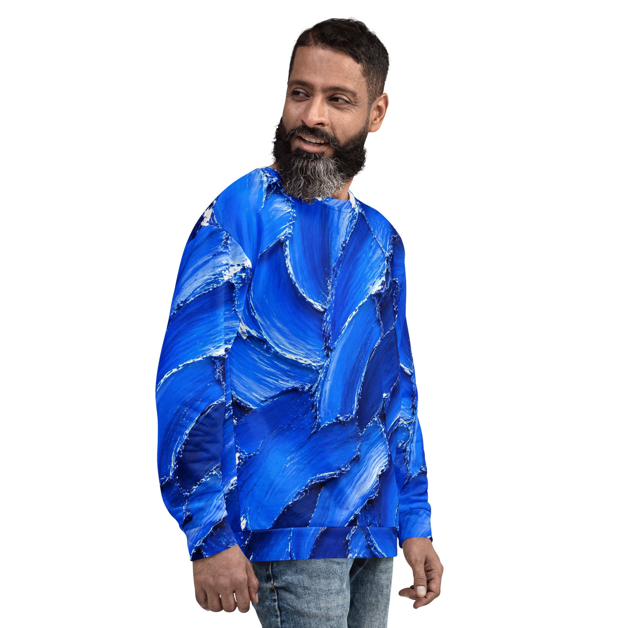 Unisex Sweatshirt - Abstract Royal Blue Oil Paint Stroke Unisex Sweatshirt – Modern Artistic Textured Graphic Pullover by printfluence.net