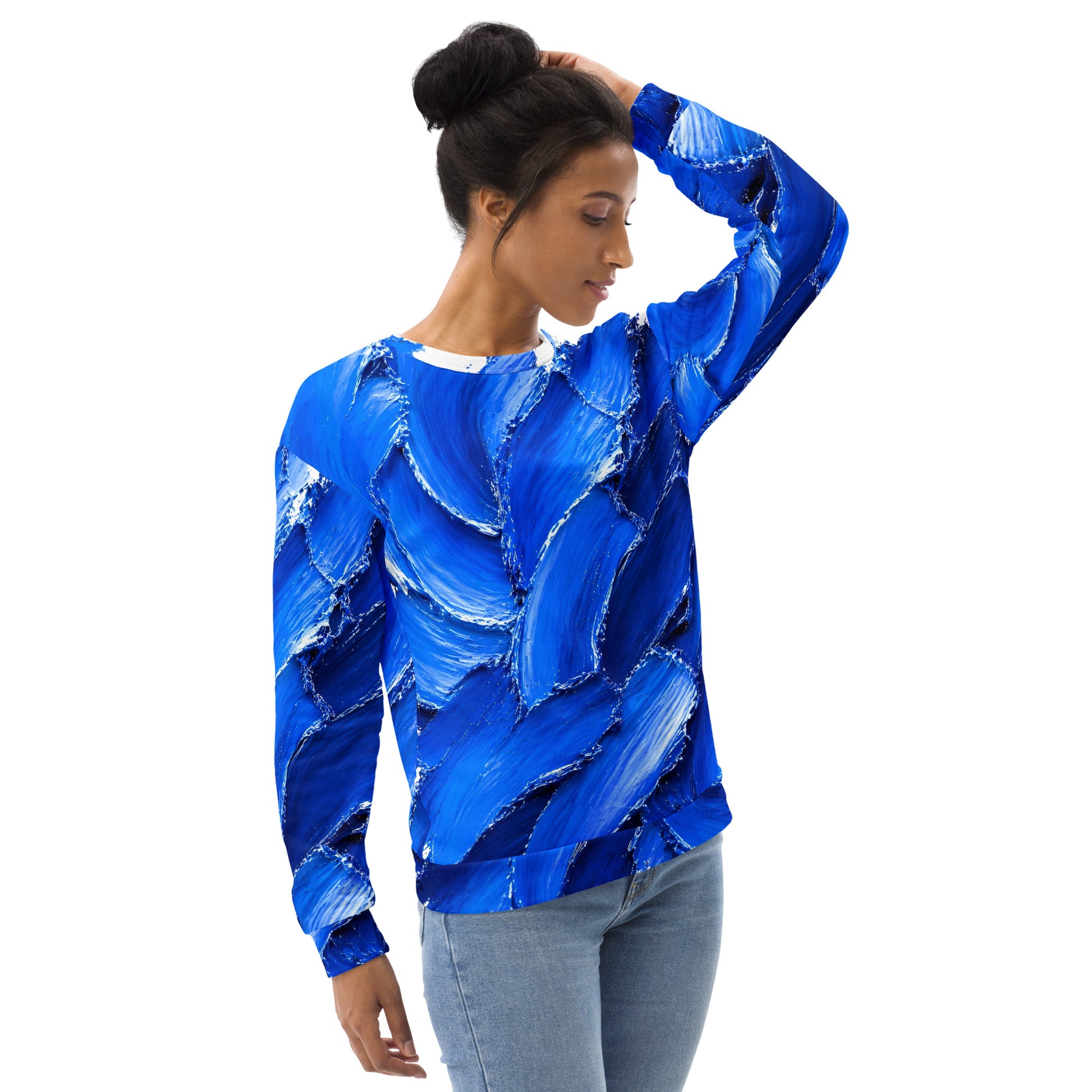 Unisex Sweatshirt - Abstract Royal Blue Oil Paint Stroke Unisex Sweatshirt – Modern Artistic Textured Graphic Pullover by printfluence.net
