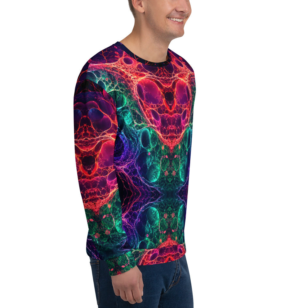 Unisex Sweatshirt - Bioluminescent Neural Cell Network Vibrant Abstract by printfluence.net