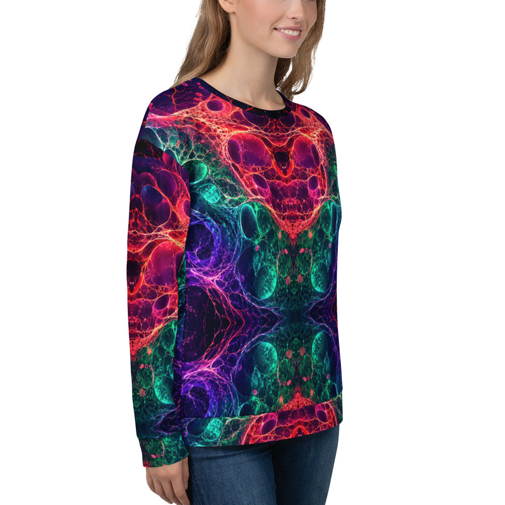 Unisex Sweatshirt - Bioluminescent Neural Cell Network Vibrant Abstract by printfluence.net