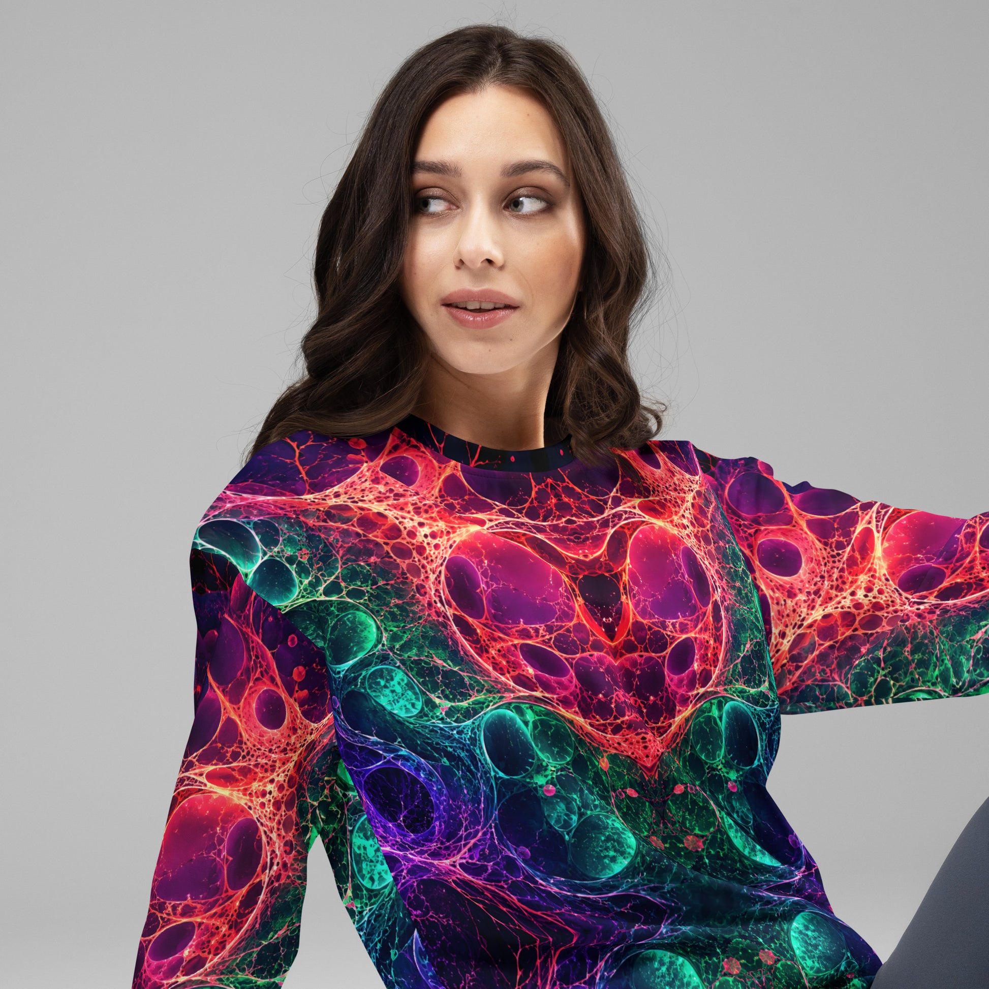 Unisex Sweatshirt - Bioluminescent Neural Cell Network Vibrant Abstract by printfluence.net