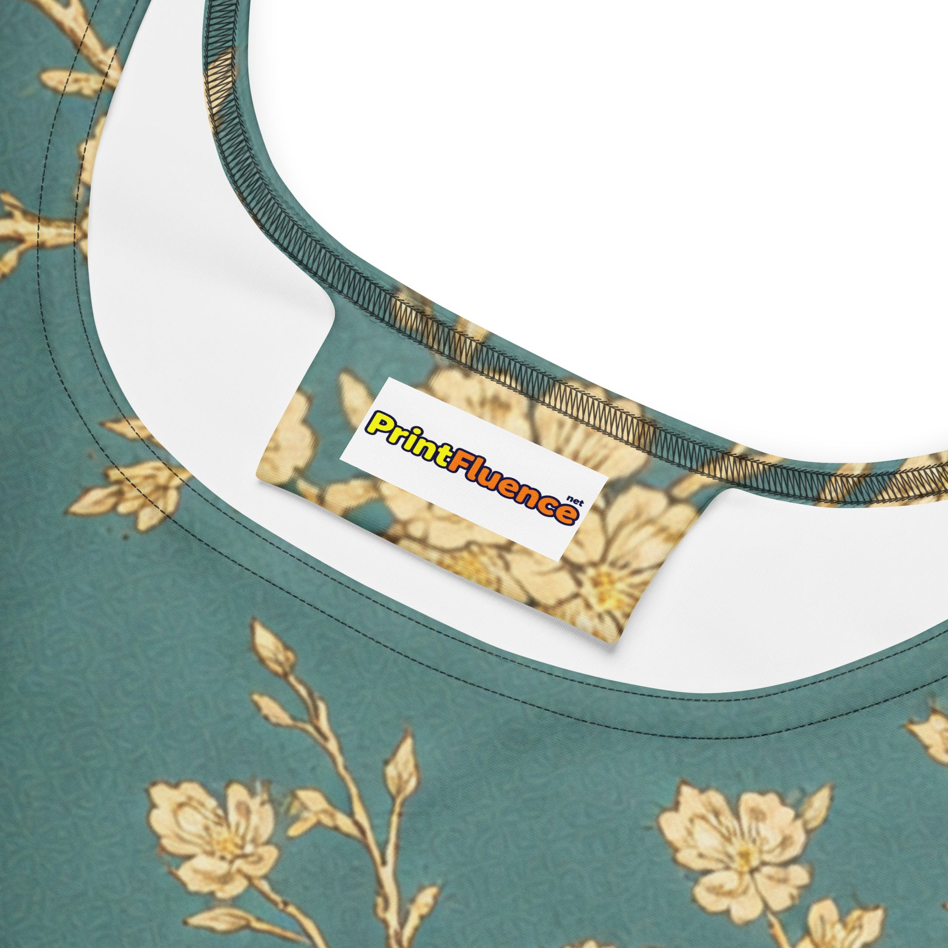 Skater Dress - Golden Grove Skater Dress – All-Over Gold Birds & Branches Print Midi by printfluence.net