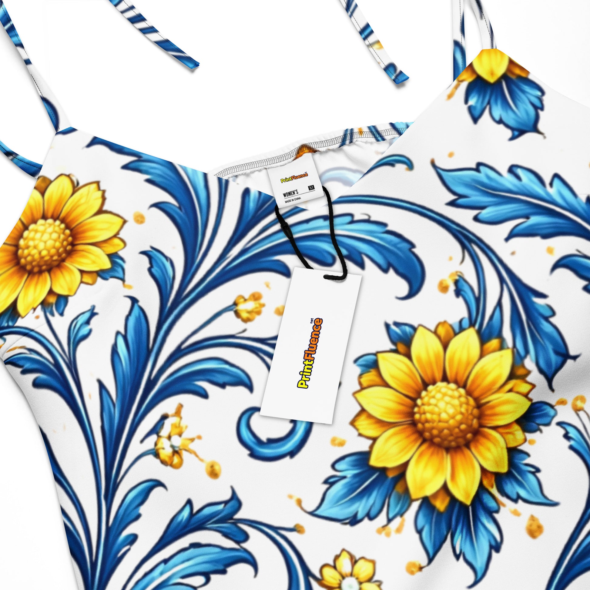 Tie-strap midi dress - Sun-Kissed Azure Elegance: Floral Tie-Strap Summer Midi Dress 🌻✨ by printfluence.net