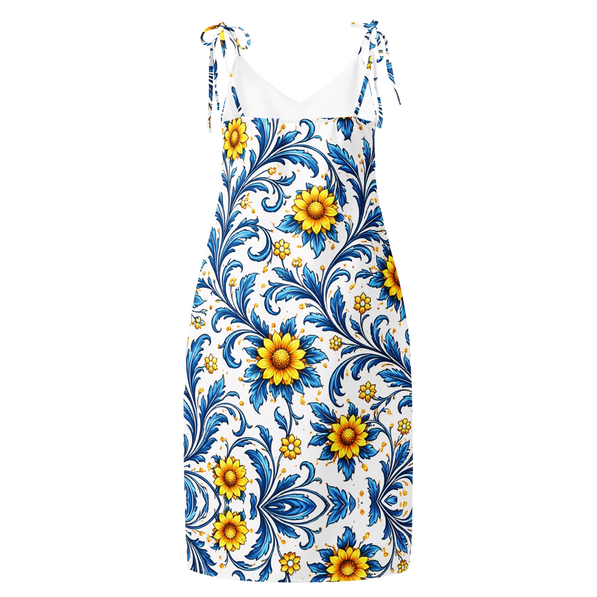 Tie-strap midi dress - Sun-Kissed Azure Elegance: Floral Tie-Strap Summer Midi Dress 🌻✨ by printfluence.net