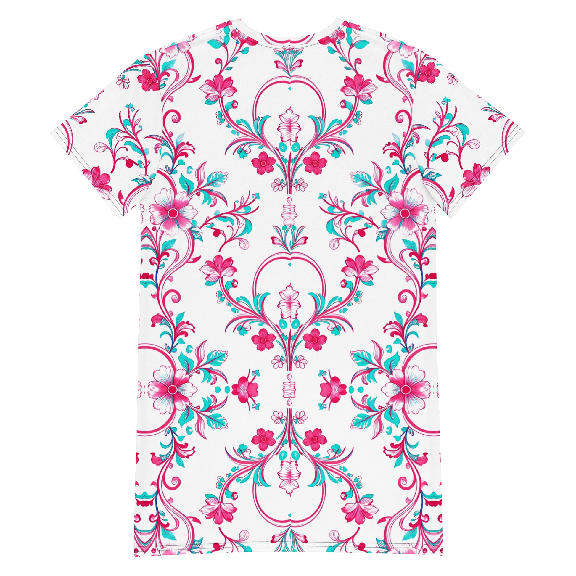 T-shirt dress - Pink Peony Dreams: Floral Fusion Comfort T-Shirt Dress 🌸✨ by printfluence.net