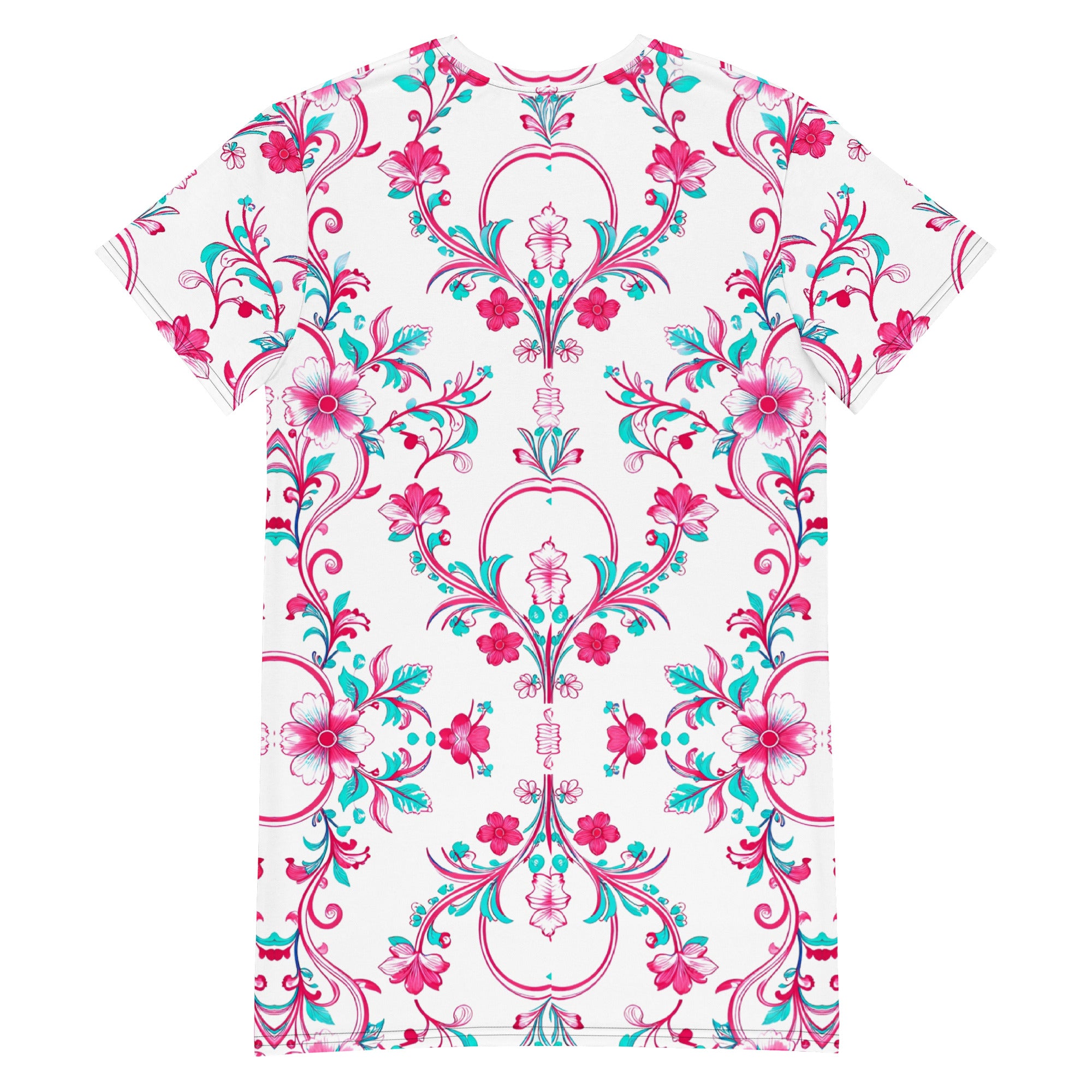 T-shirt dress - Pink Peony Dreams: Floral Fusion Comfort T-Shirt Dress 🌸✨ by printfluence.net