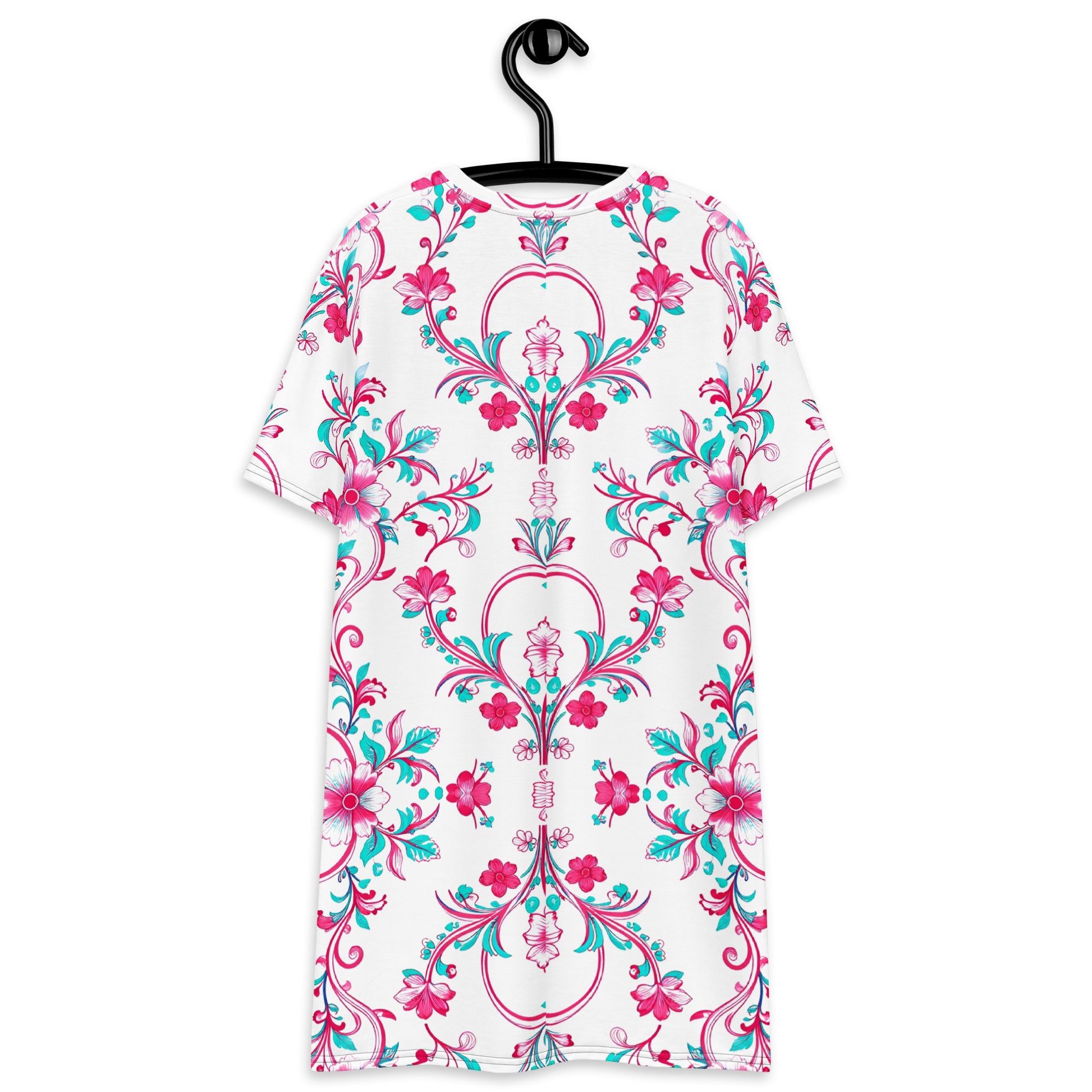 T-shirt dress - Pink Peony Dreams: Floral Fusion Comfort T-Shirt Dress 🌸✨ by printfluence.net