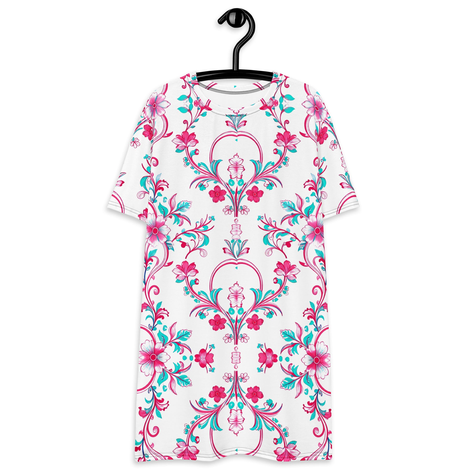 T-shirt dress - Pink Peony Dreams: Floral Fusion Comfort T-Shirt Dress 🌸✨ by printfluence.net