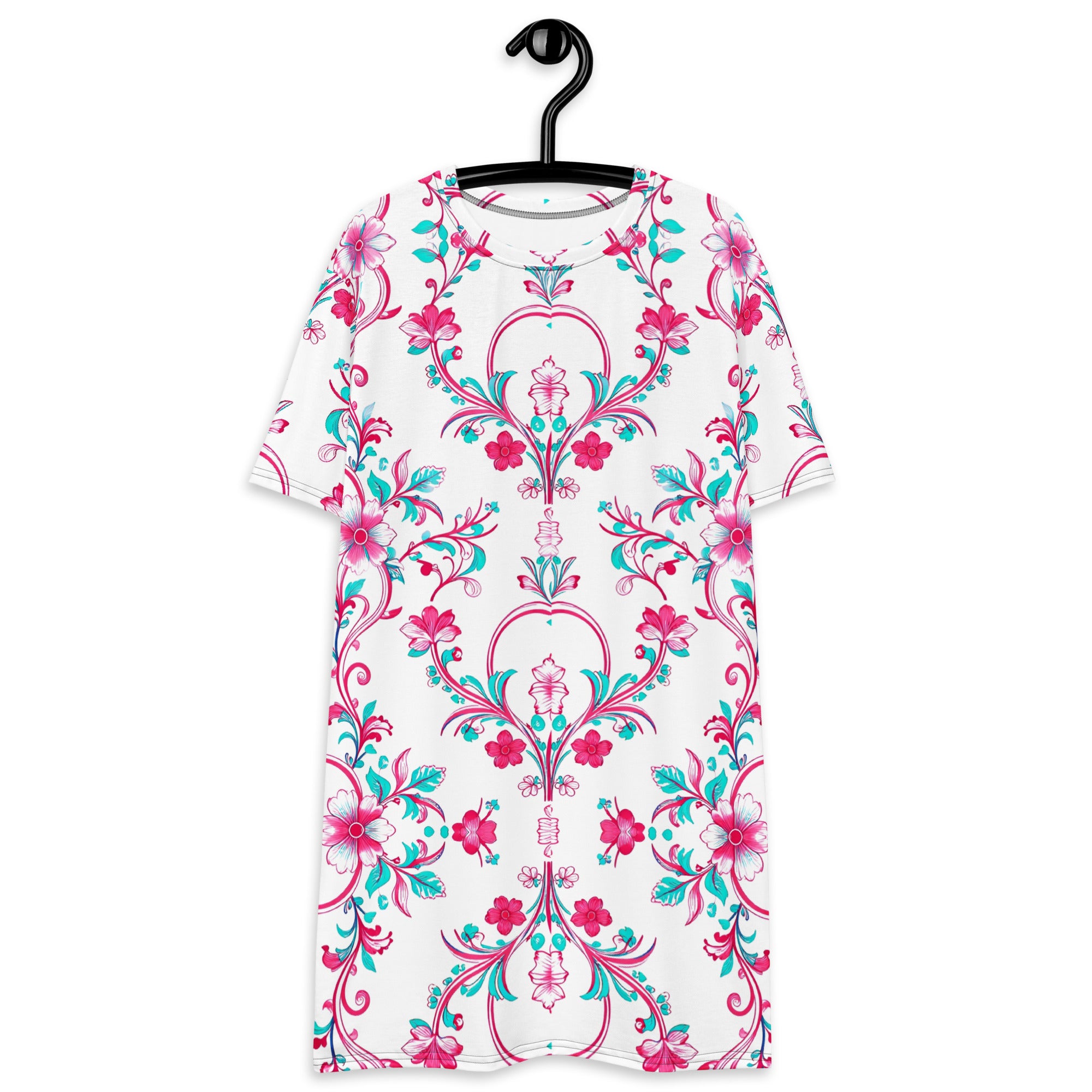 T-shirt dress - Pink Peony Dreams: Floral Fusion Comfort T-Shirt Dress 🌸✨ by printfluence.net