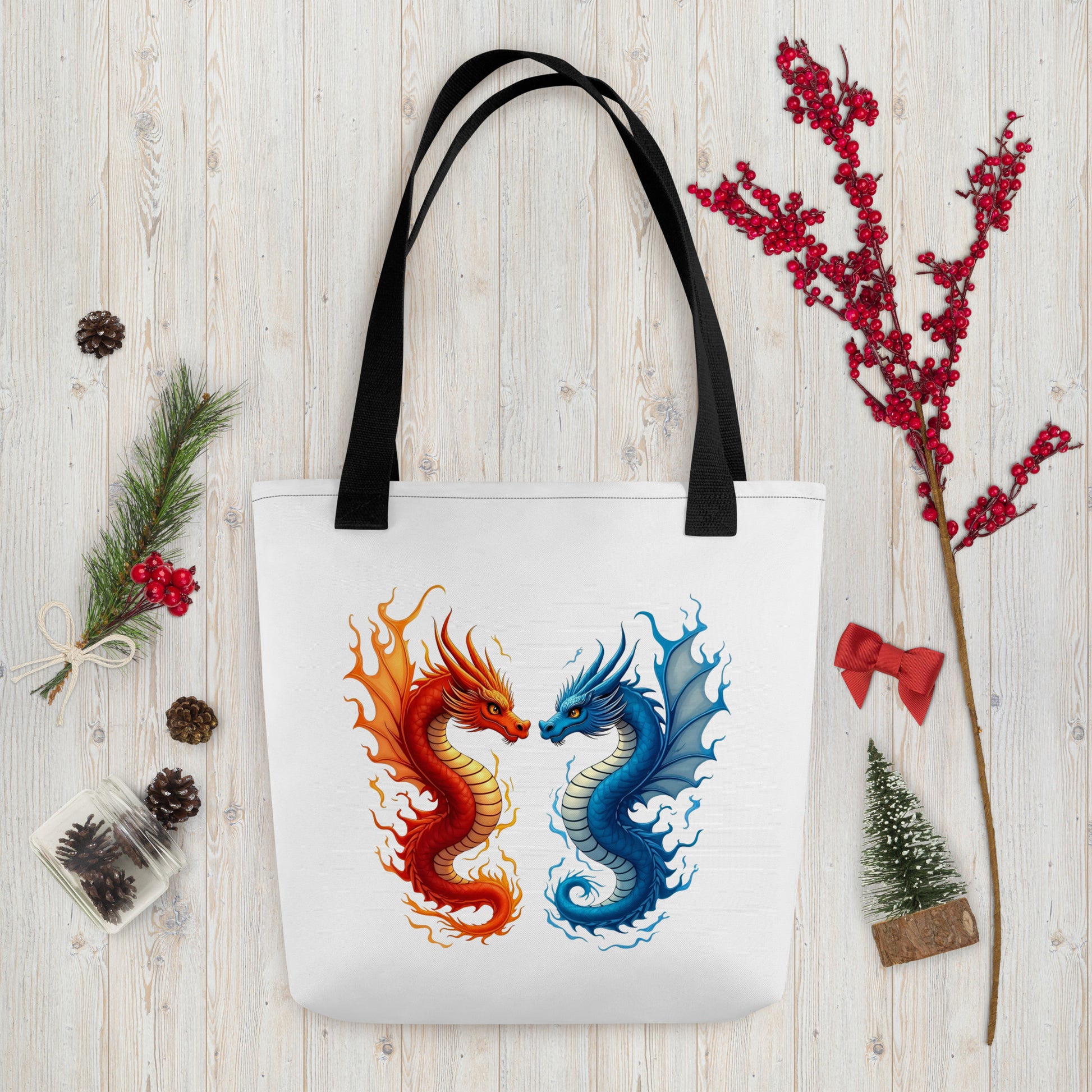 Tote bag - Fire and Water Dragons Bag – Epic Elemental Battle Design by printfluence.net
