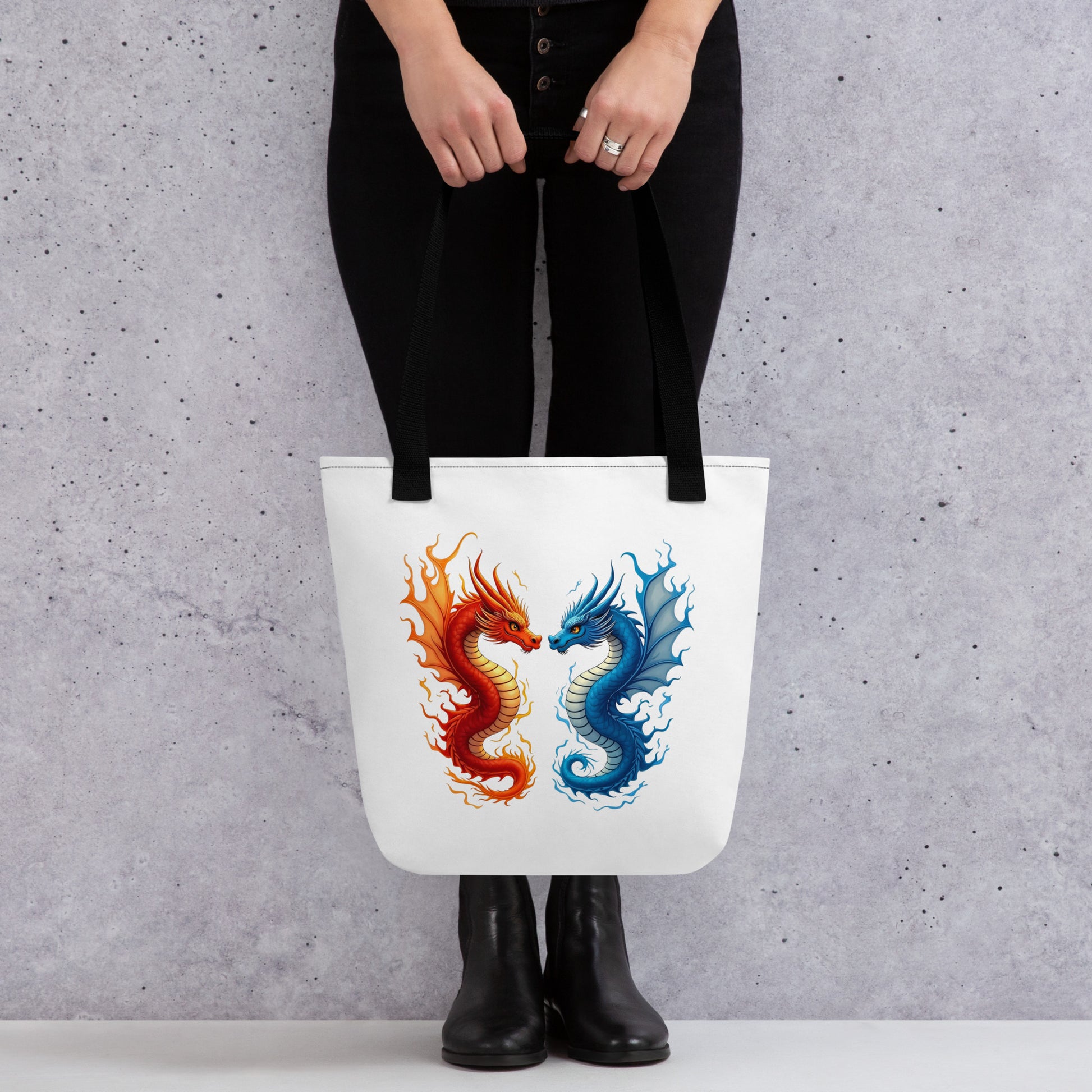 Tote bag - Fire and Water Dragons Bag – Epic Elemental Battle Design by printfluence.net