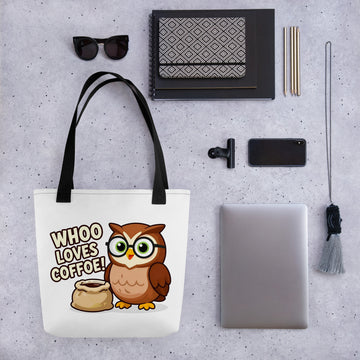 Tote bag - Whoo Loves Coffee Bag – Cute Owl with Glasses and Coffee Design by printfluence.net